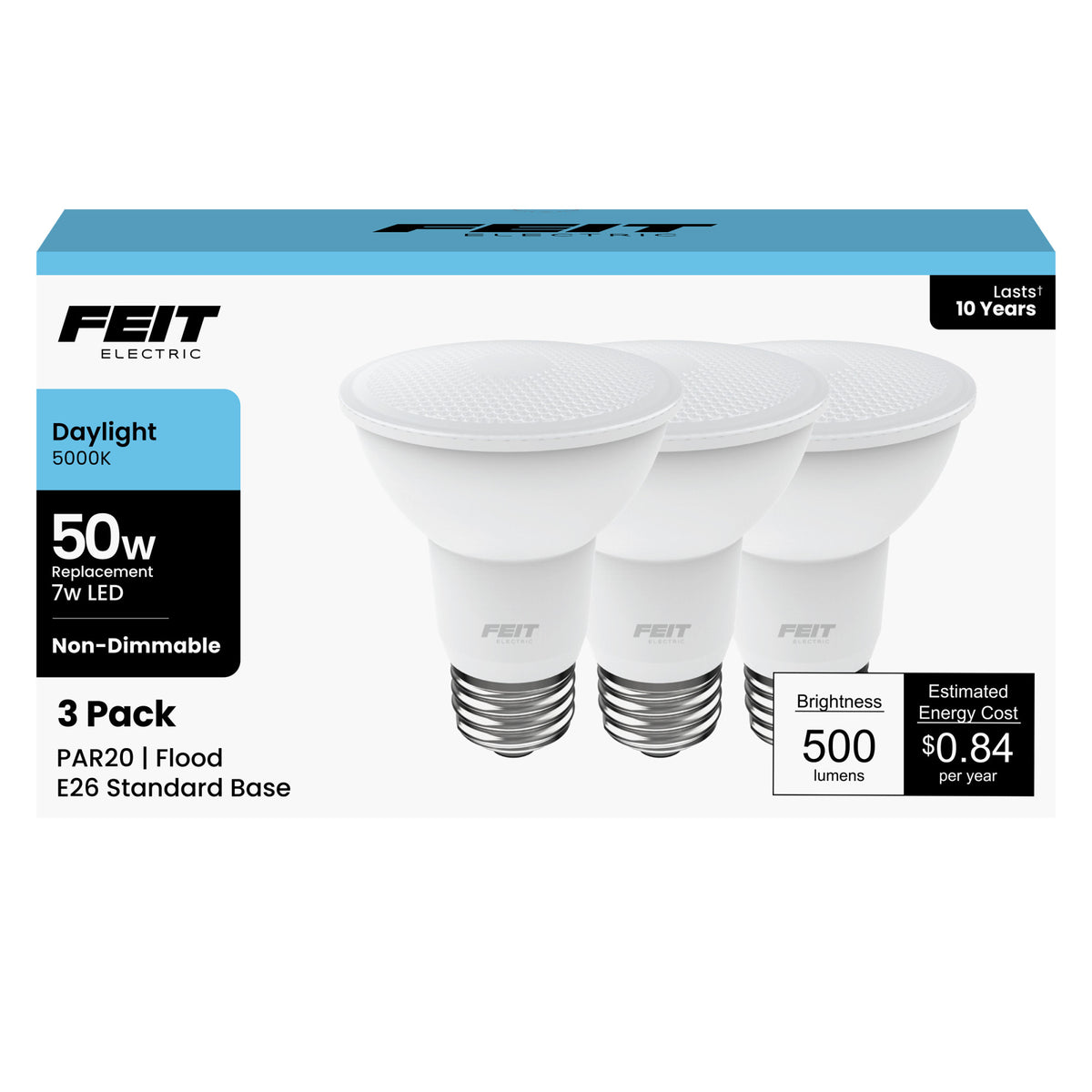 7W (50W Replacement) Daylight (5000K) PAR20 Reflector LED Light Bulb (3-Pack)
