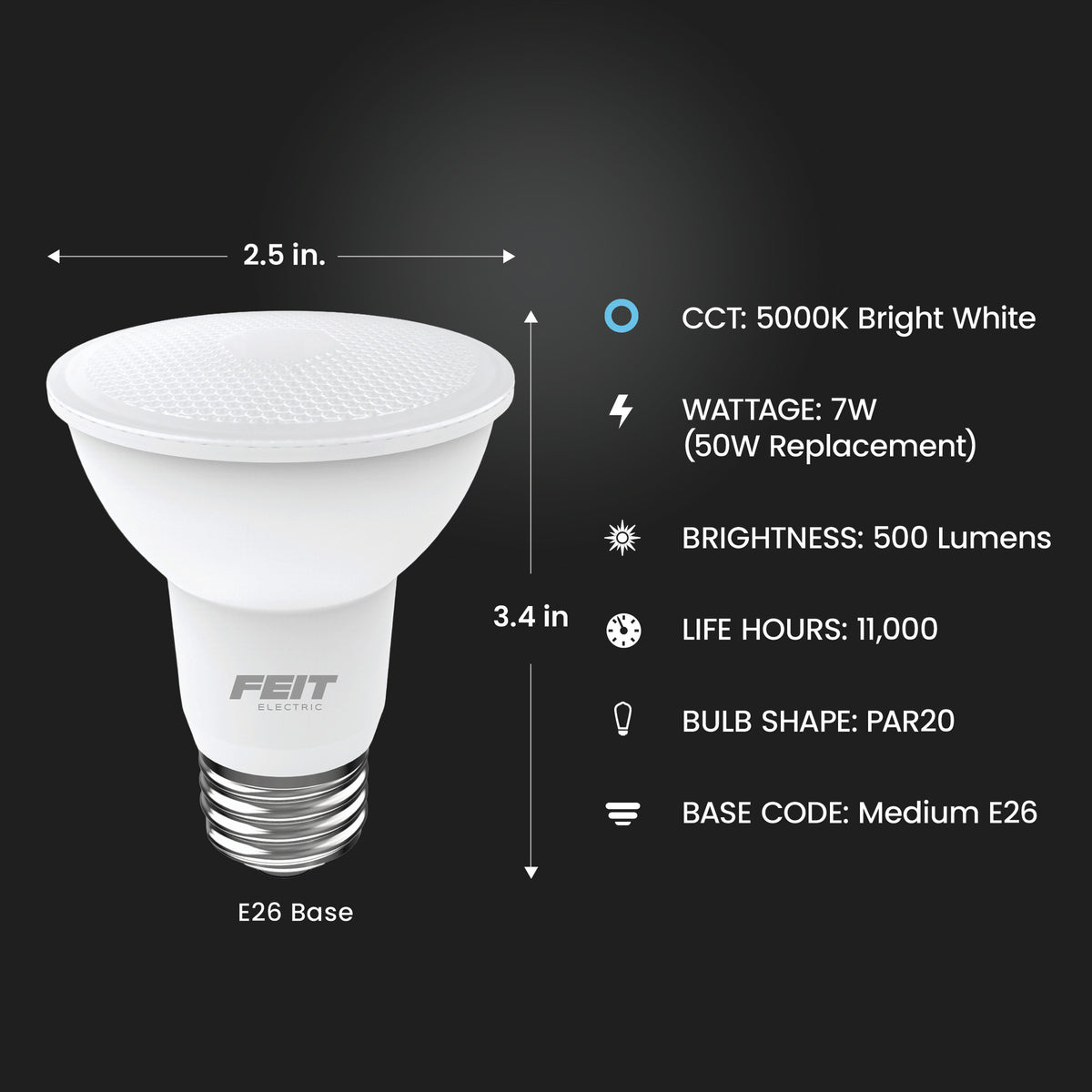 7W (50W Replacement) Daylight (5000K) PAR20 Reflector LED Light Bulb (3-Pack)