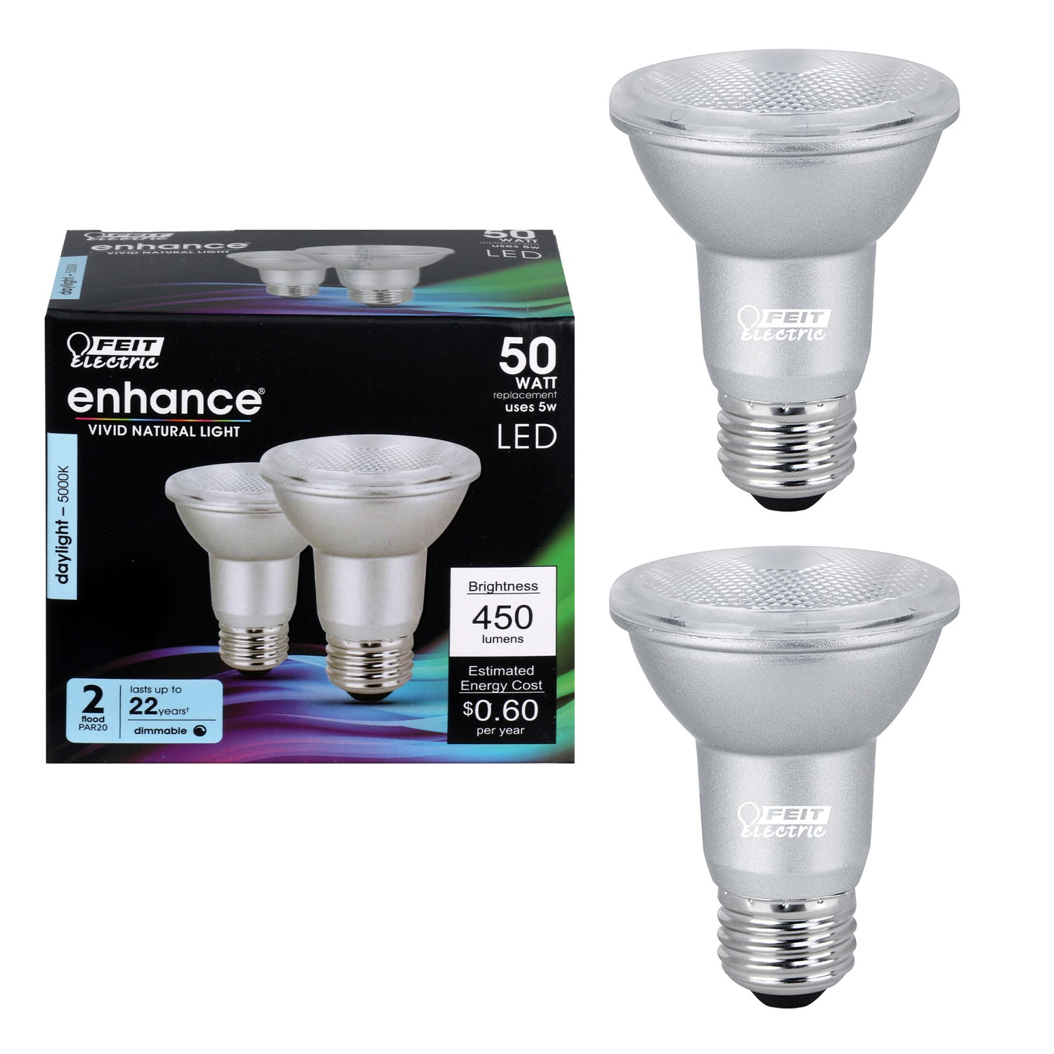 5W (50W Replacement) Daylight (5000K) E26 Base PAR20 Dimmable Enhance Reflector LED (2-Pack)