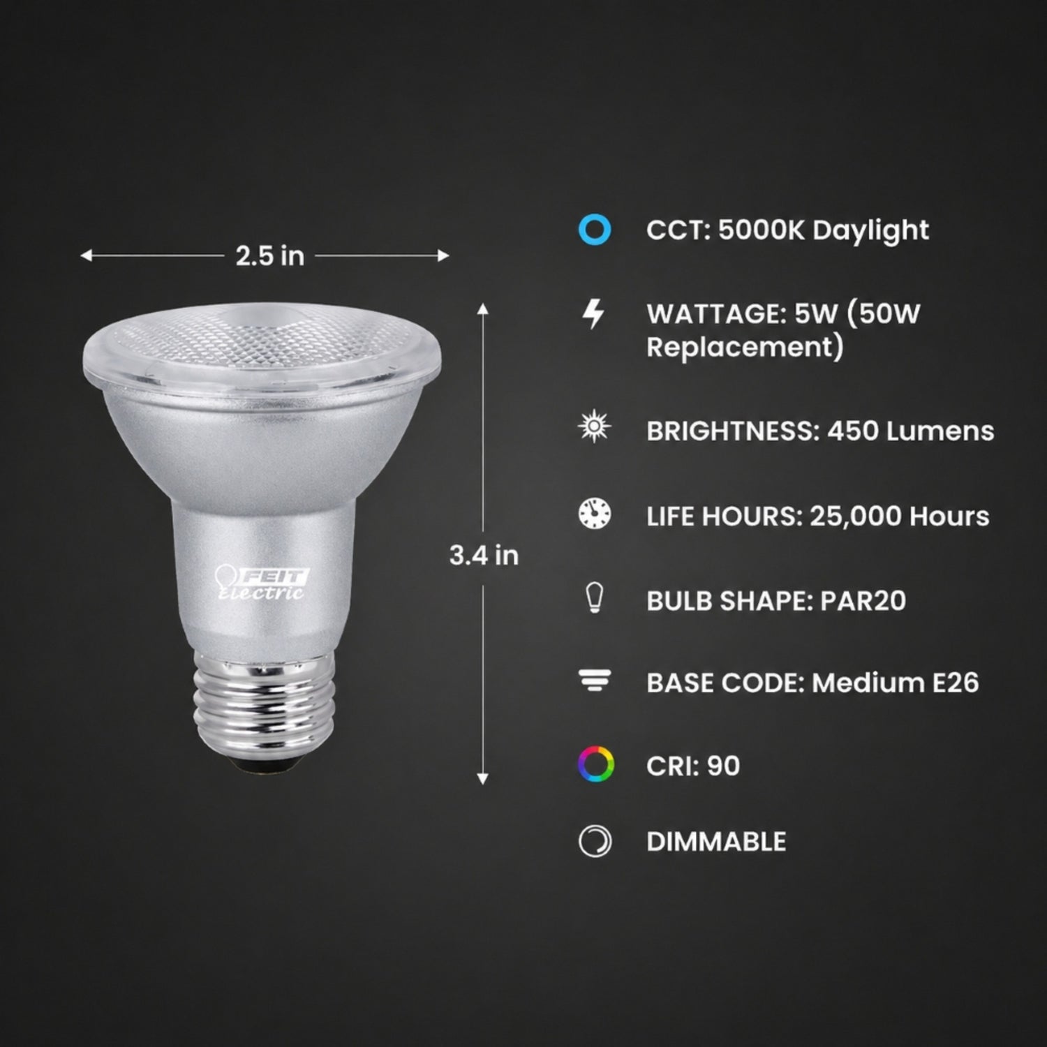 5W (50W Replacement) Daylight (5000K) E26 Base PAR20 Dimmable Enhance Reflector LED (2-Pack)