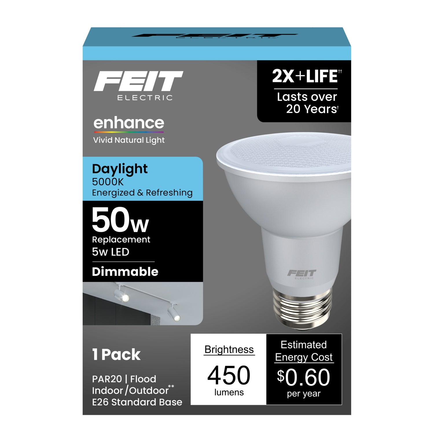 5W (50W Replacement) Daylight (5000K) E26 Base PAR20 Dimmable Enhance Reflector LED