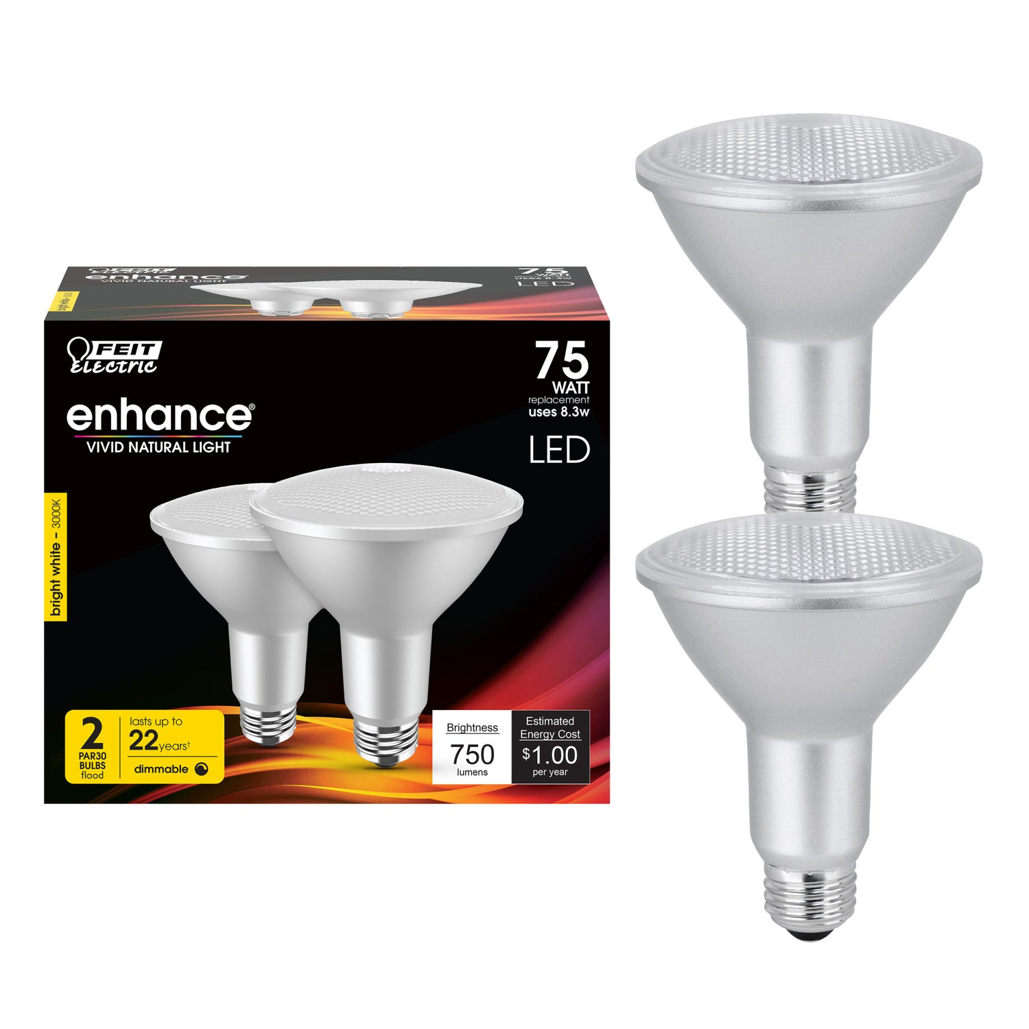 8.3W (75W Replacement) Bright White (3000K) E26 Base PAR30 Dimmable Enhance Reflector LED (2-Pack)