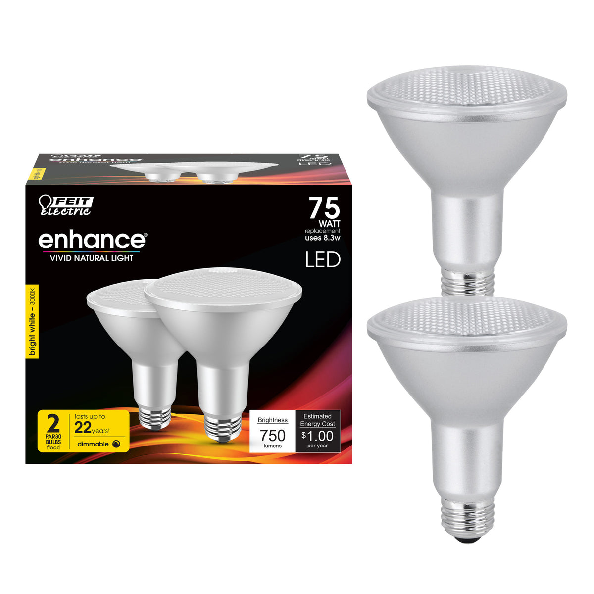 8.3W (75W Replacement) Bright White (3000K) E26 Base PAR30 Dimmable Enhance Reflector LED (2-Pack)
