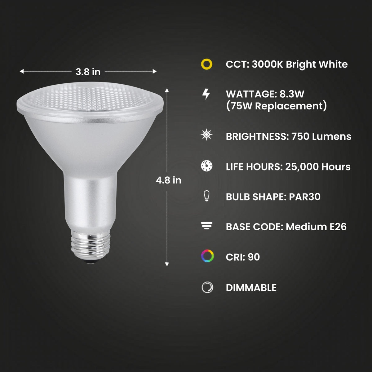 8.3W (75W Replacement) Bright White (3000K) E26 Base PAR30 Dimmable Enhance Reflector LED (2-Pack)