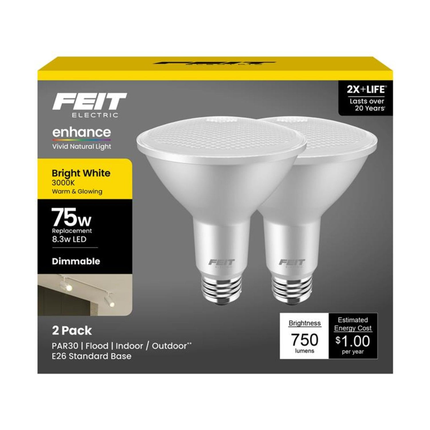 8.3W (75W Replacement) Bright White (3000K) E26 Base PAR30 Dimmable Enhance Reflector LED (2-Pack)