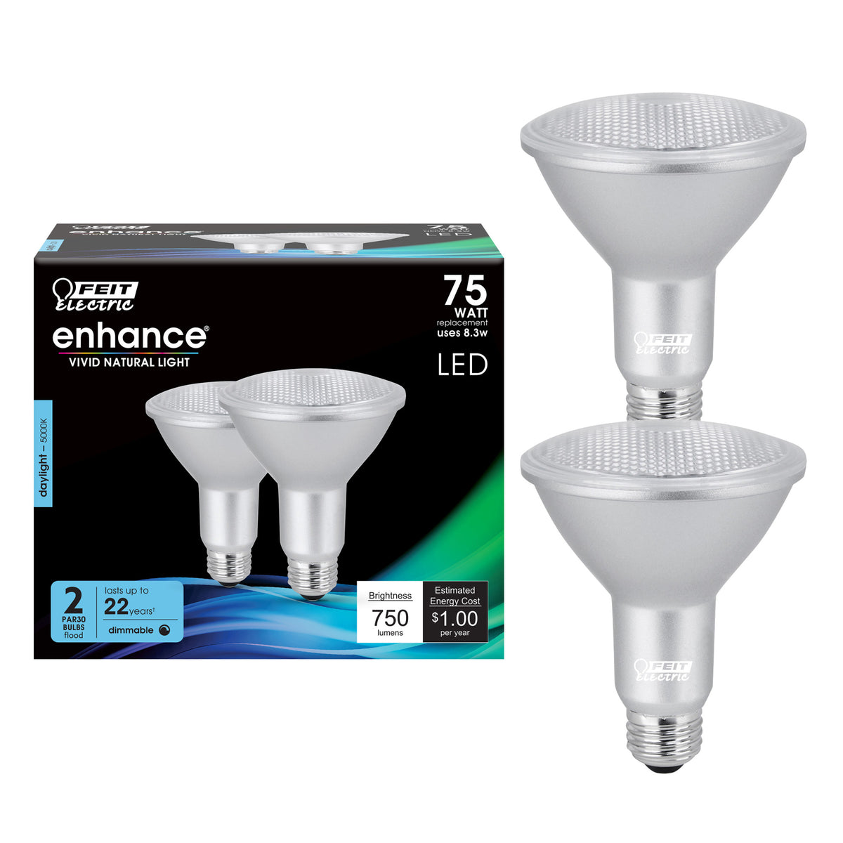 8.3W (75W Replacement) Daylight (5000K) E26 Base PAR30 Dimmable Enhance Reflector LED (2-Pack)
