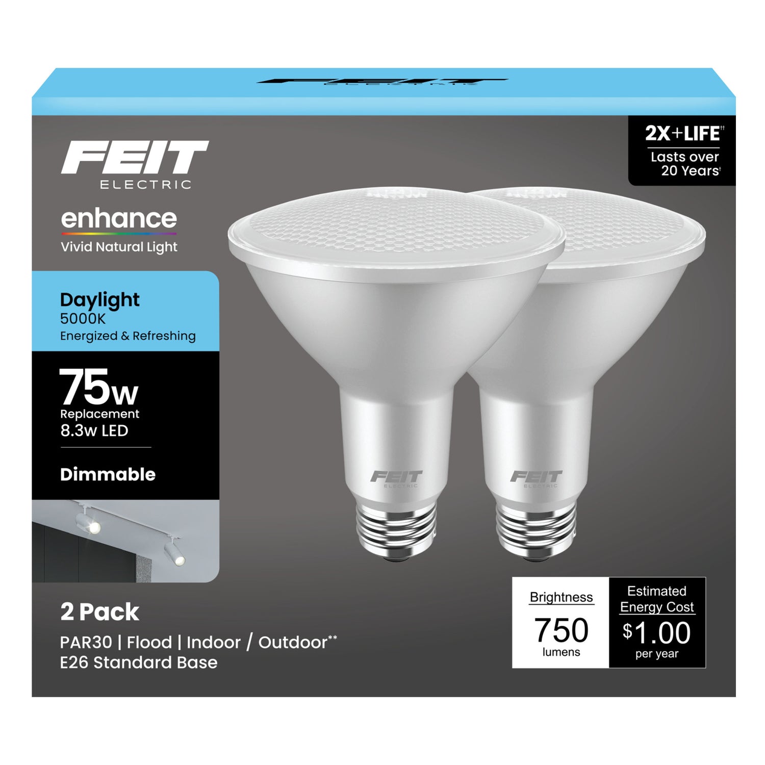 8.3W (75W Replacement) Daylight (5000K) E26 Base PAR30 Dimmable Enhance Reflector LED (2-Pack)