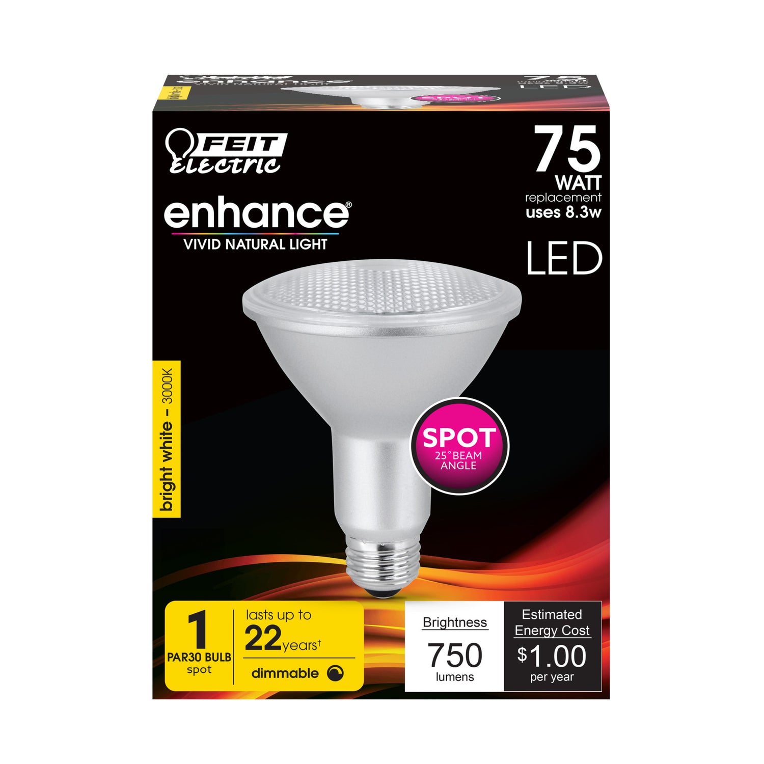 8.3W (75W Replacement) Bright White (3000K) PAR30 Dimmable Enhance Reflector LED