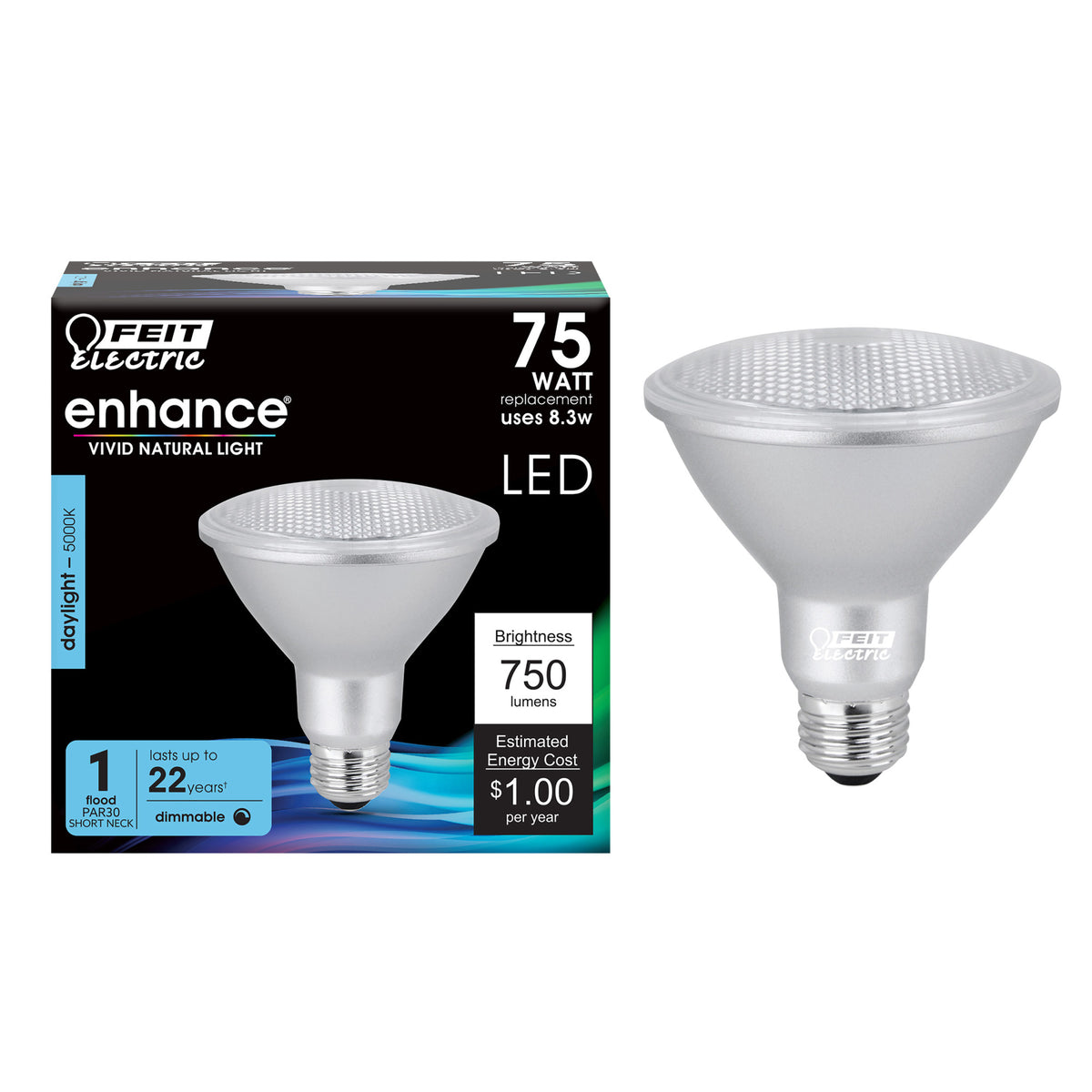 8.3W (75W Replacement) Daylight (5000K) E26 Base PAR30 Short Neck Dimmable Enhance Reflector LED