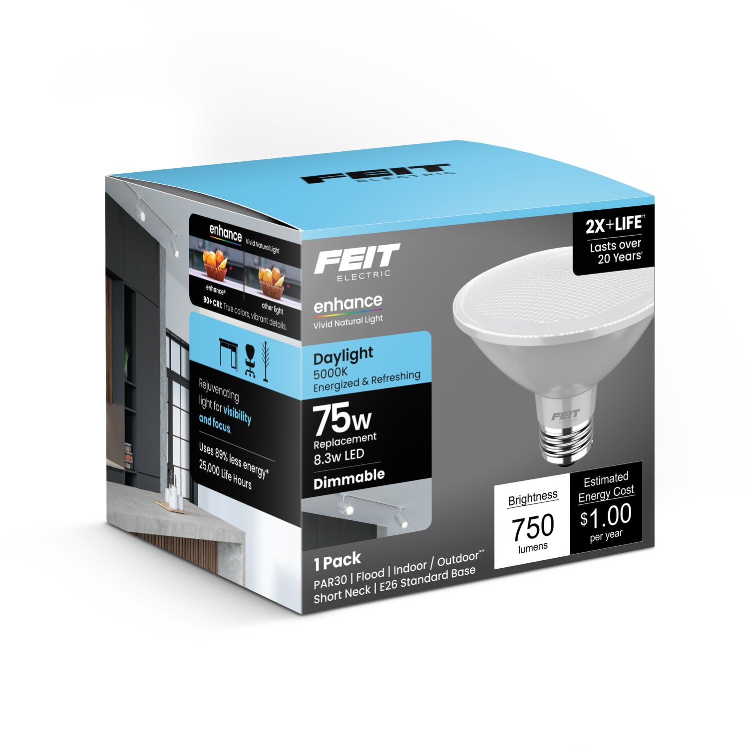 8.3W (75W Replacement) Daylight (5000K) E26 Base PAR30 Short Neck Dimmable Enhance Reflector LED