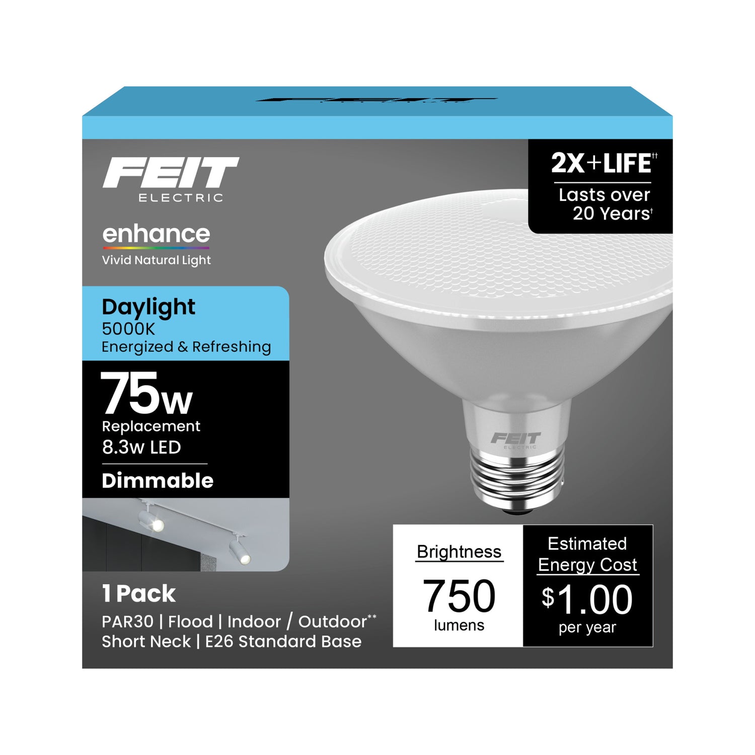 8.3W (75W Replacement) Daylight (5000K) E26 Base PAR30 Short Neck Dimmable Enhance Reflector LED