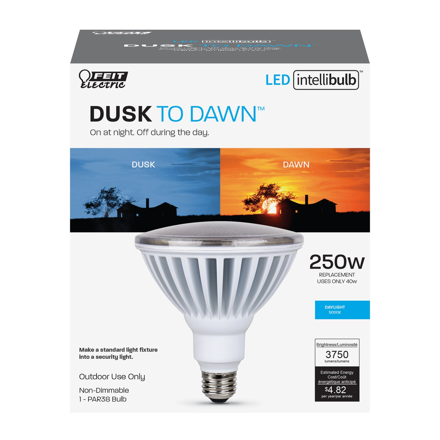 40W (250W Replacement) Daylight (5000K) E26 Base Non-Dimmable Dusk to Dawn PAR38 LED Bulb