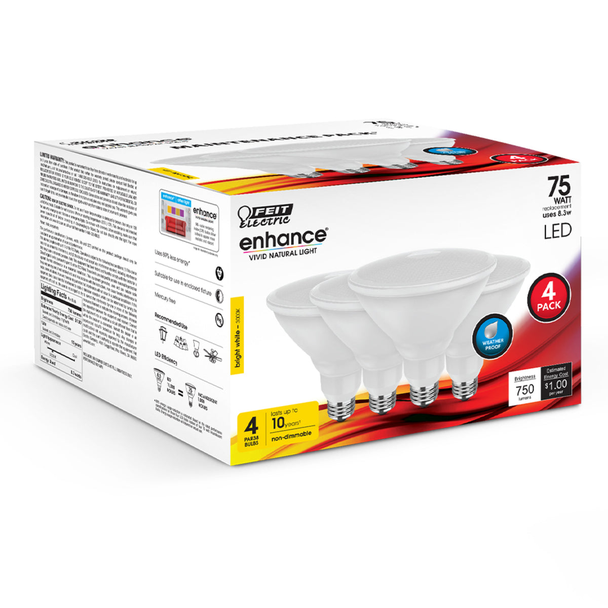 8.3W (75W Replacement) Bright White (3000K) PAR38 Reflector LED Light Bulb