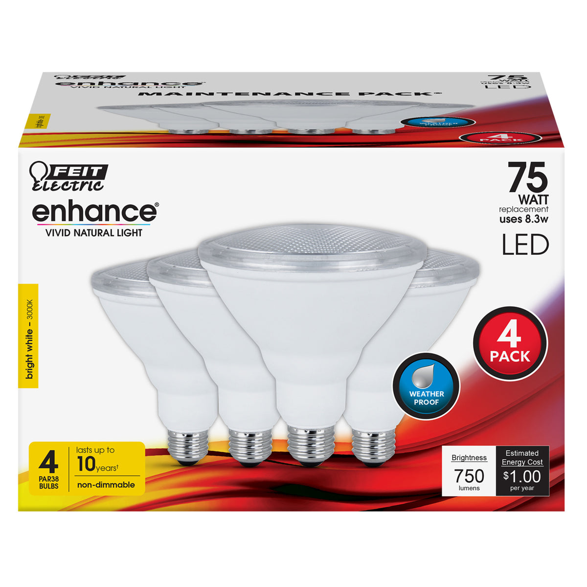 8.3W (75W Replacement) Bright White (3000K) PAR38 Reflector LED Light Bulb