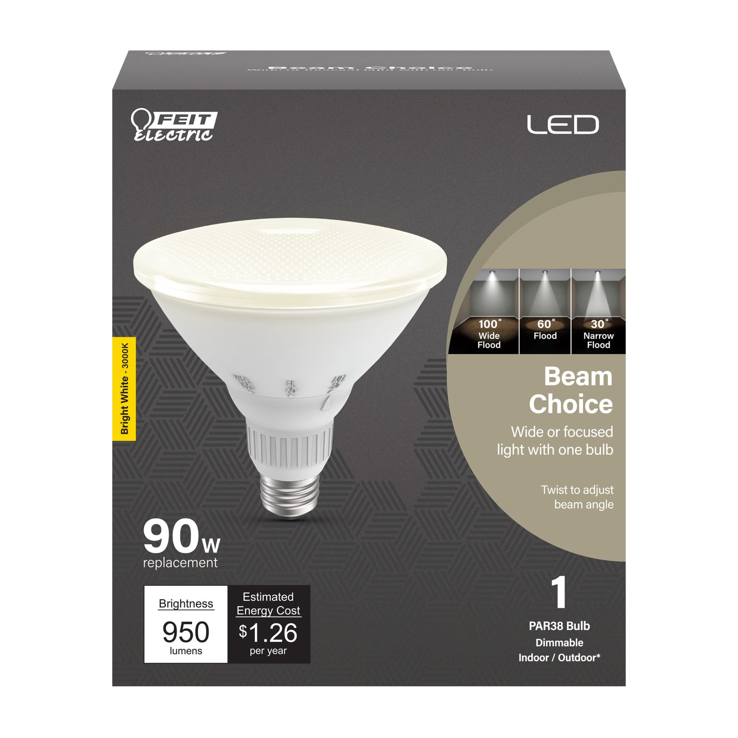 10.5W (90W Replacement) Bright White (3000K) E26 Base PAR38 Dimmable BeamChoice Reflector LED