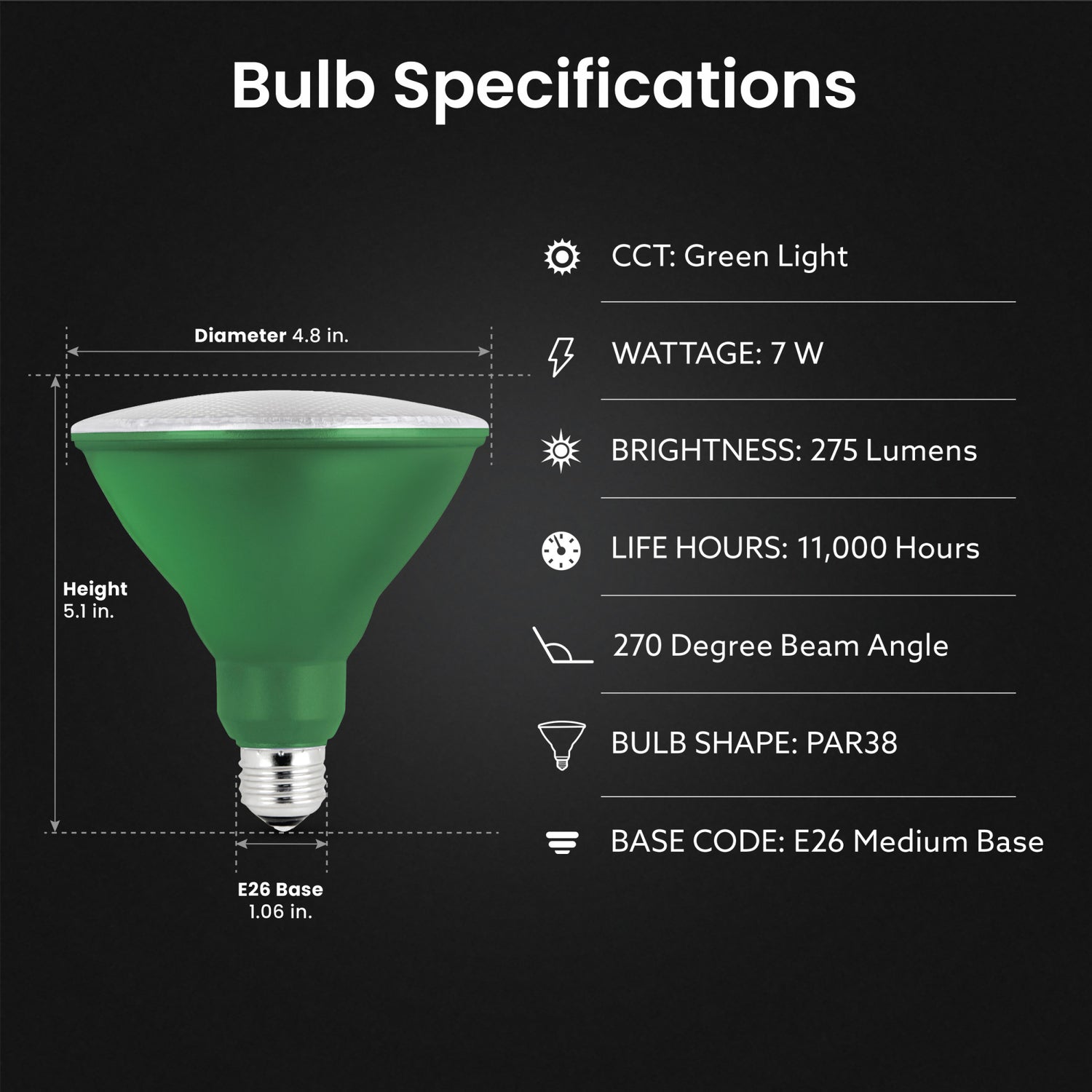 Green PAR38 Non-Dimmable LED Reflector Light Bulb