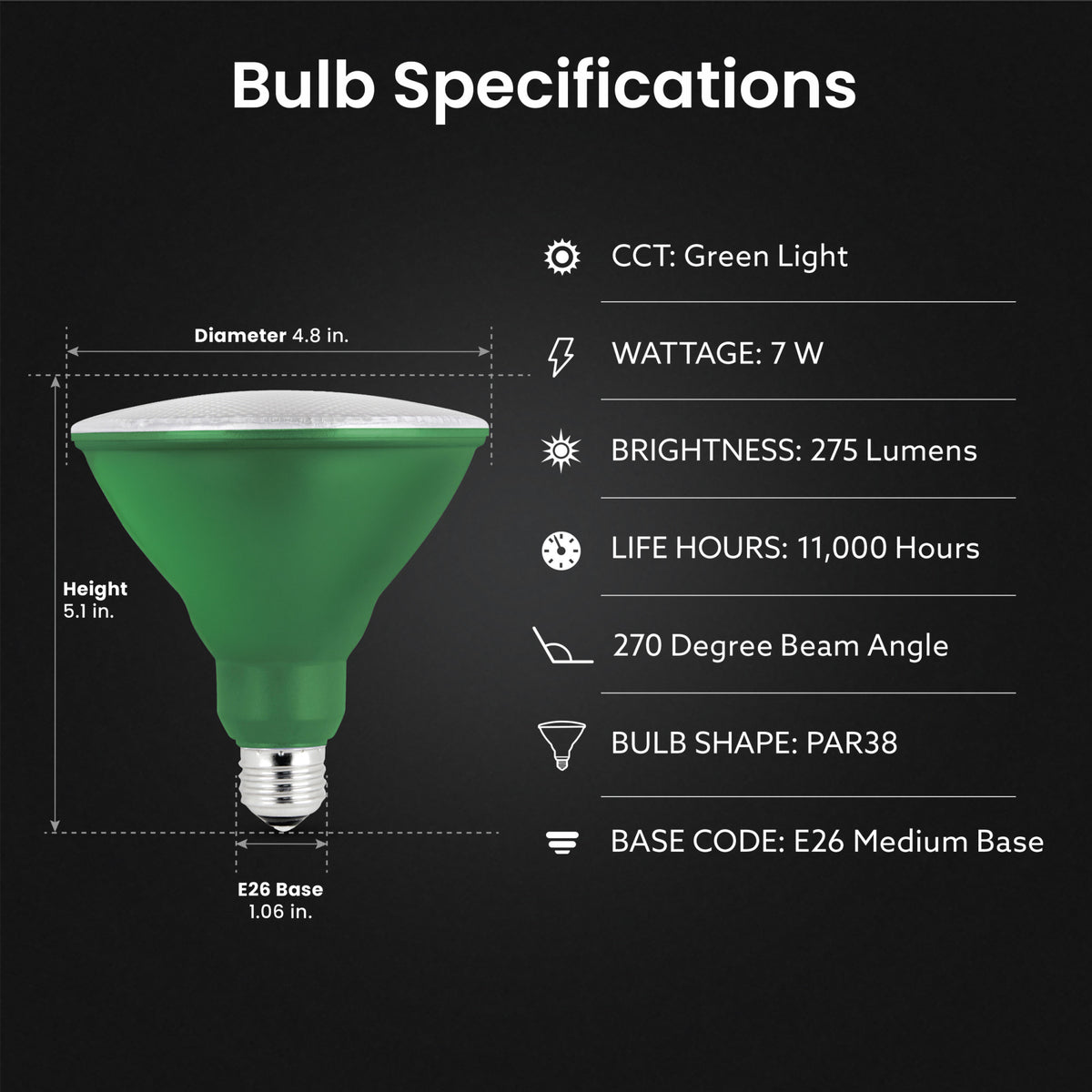 Green PAR38 Non-Dimmable LED Reflector Light Bulb