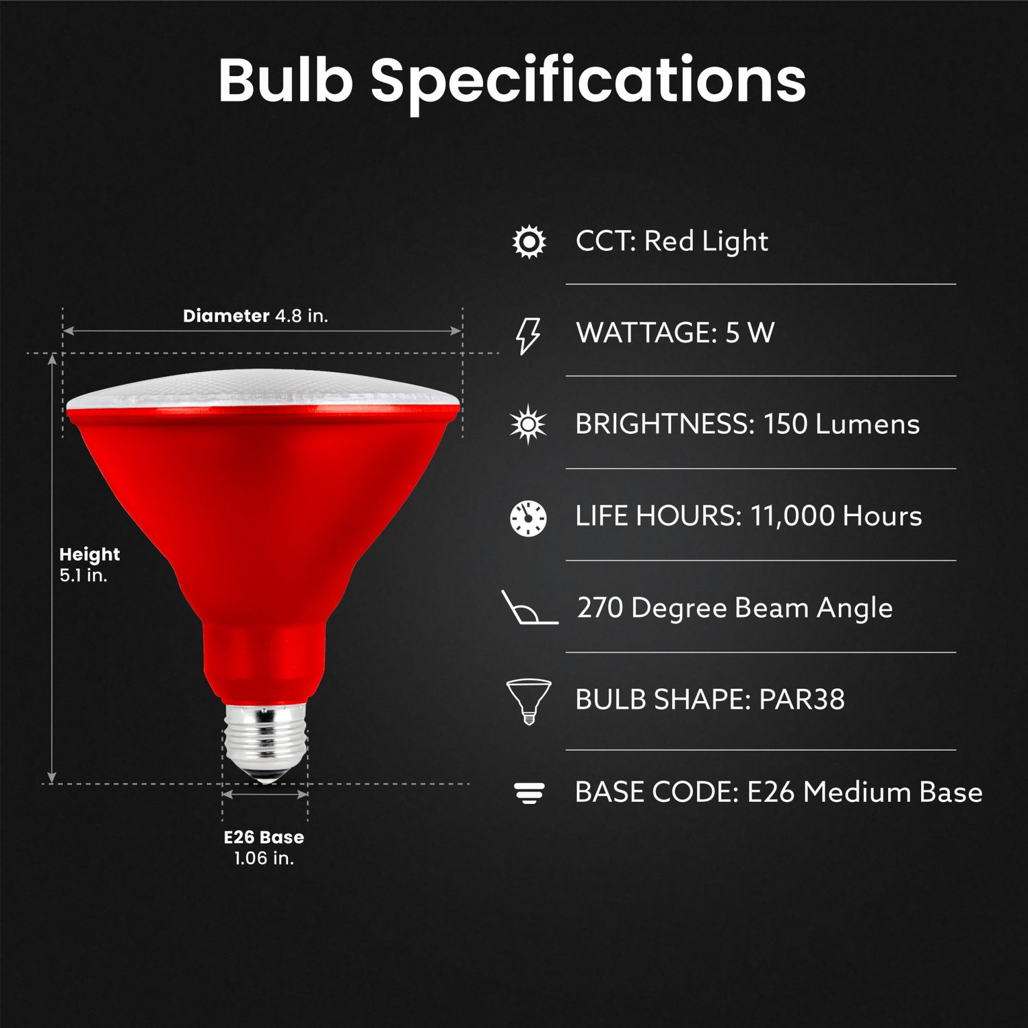 Red PAR38 Non-Dimmable LED Reflector Light Bulb