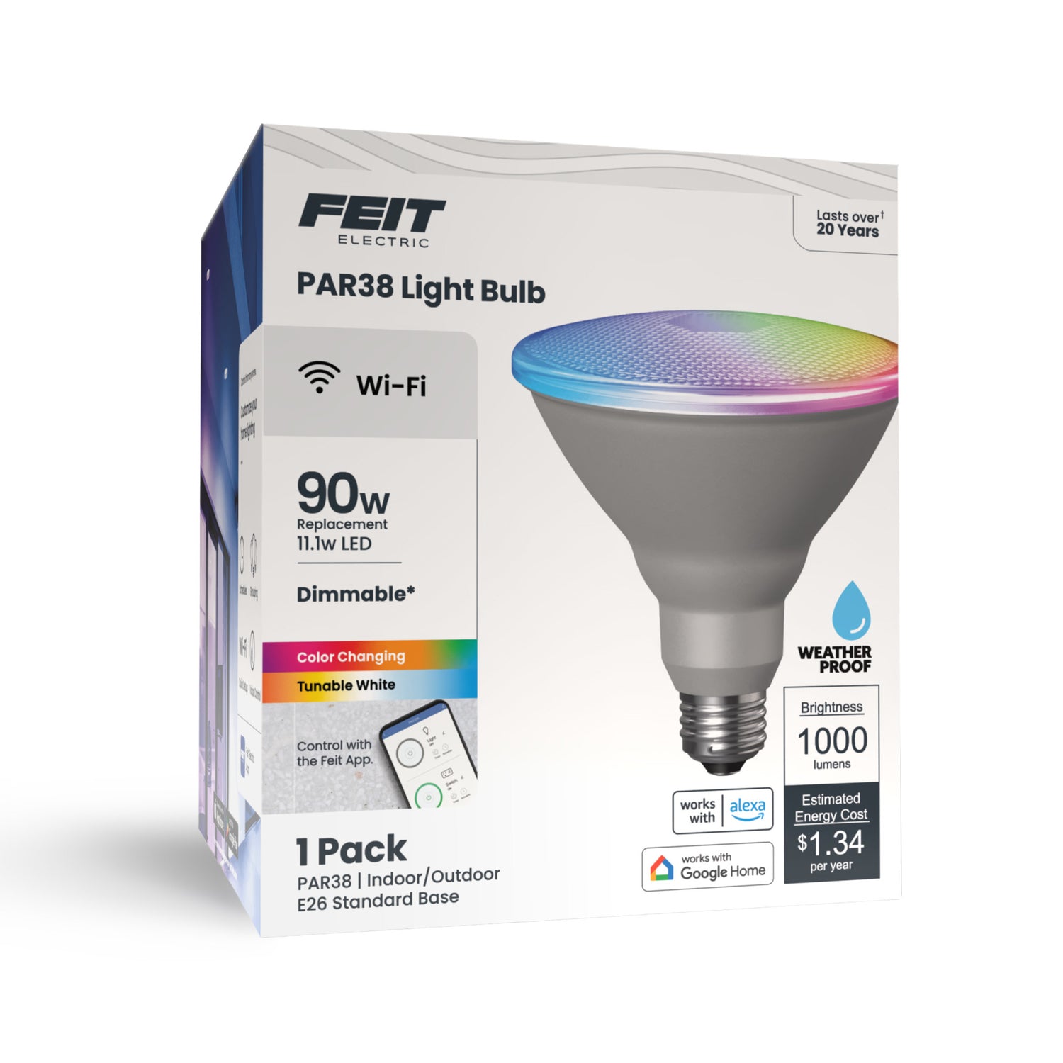 11.1W (90W Replacement) RGBW PAR38 E26 Base Dimmable Alexa Google Smart Light Bulb