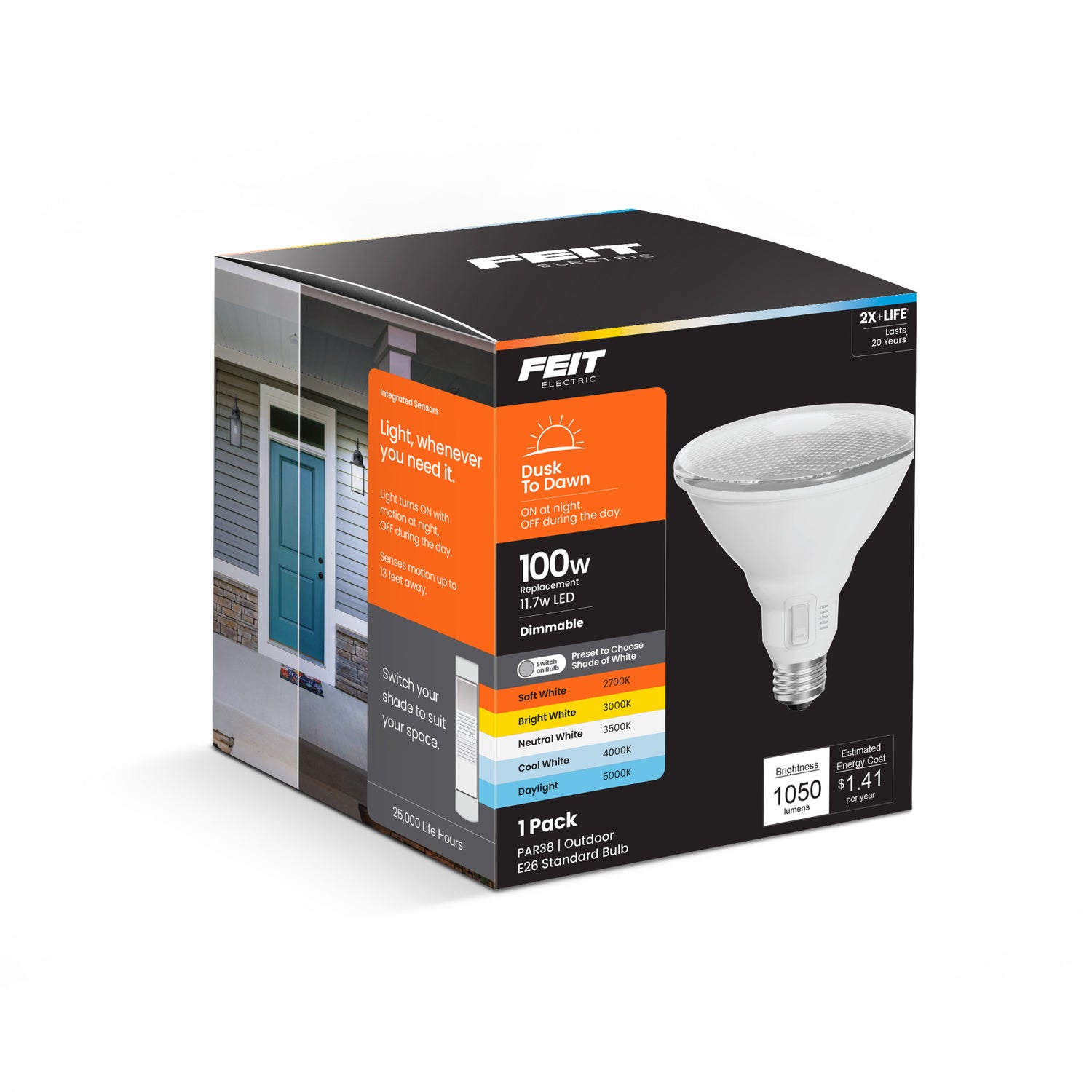 11.6W (90W Replacement) Adjustable White E26 Base PAR38 Dusk to Dawn LED Bulb