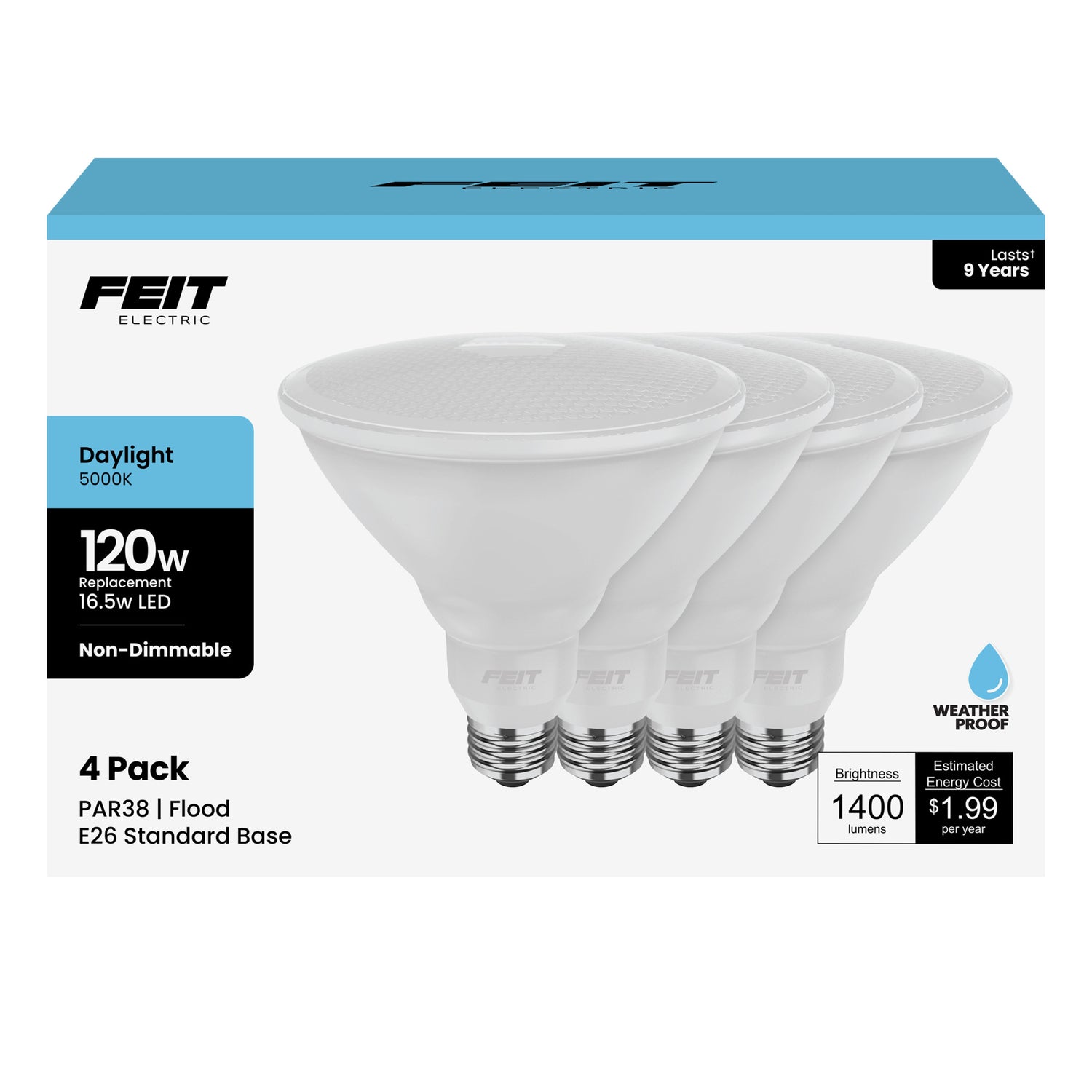 16.5W (120W Replacement) Daylight (5000K) PAR38 (E26 Base) LED Light Bulbs (4-Pack)