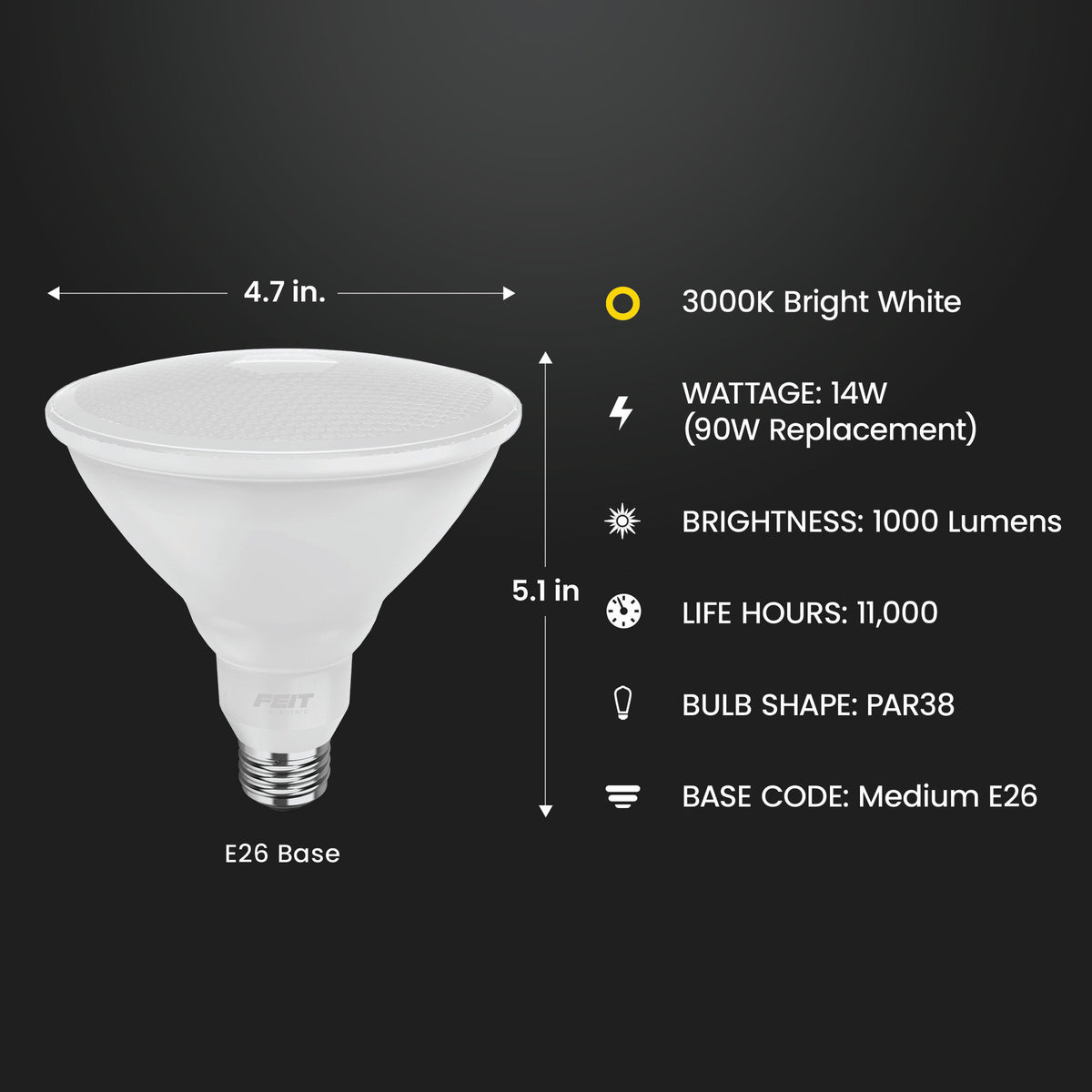 14W (90W Replacement) Bright White (3000K) PAR38 Reflector LED Light Bulb (2-Pack)