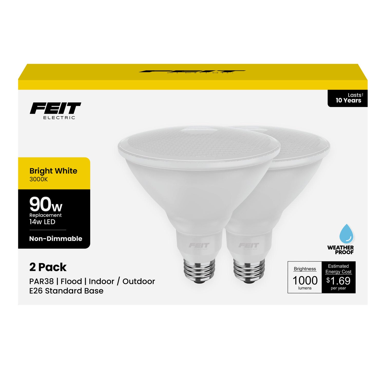 14W (90W Replacement) Bright White (3000K) PAR38 Reflector LED Light Bulb (2-Pack)