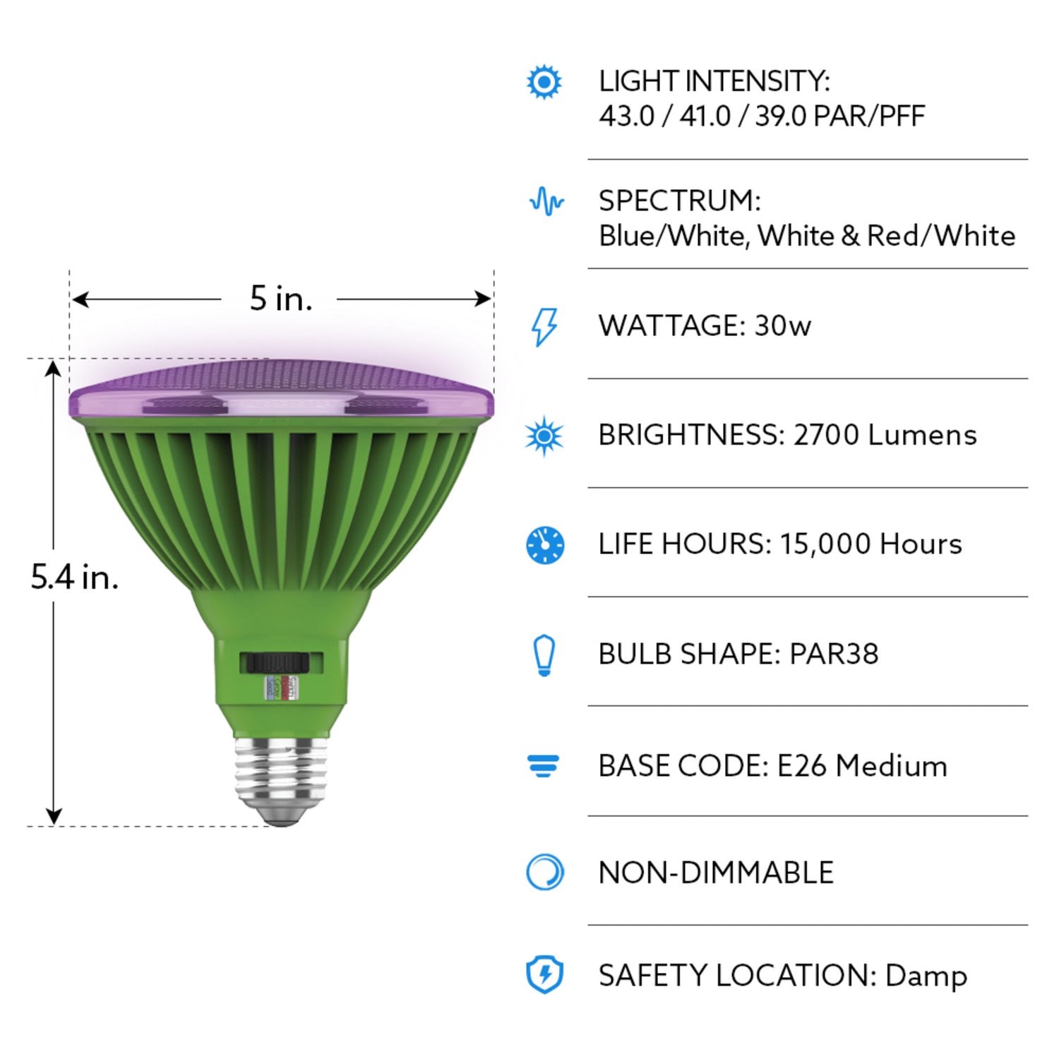 feit electric grow light bulb 30W PAR38 Selectable Spectrum LED Grow Light