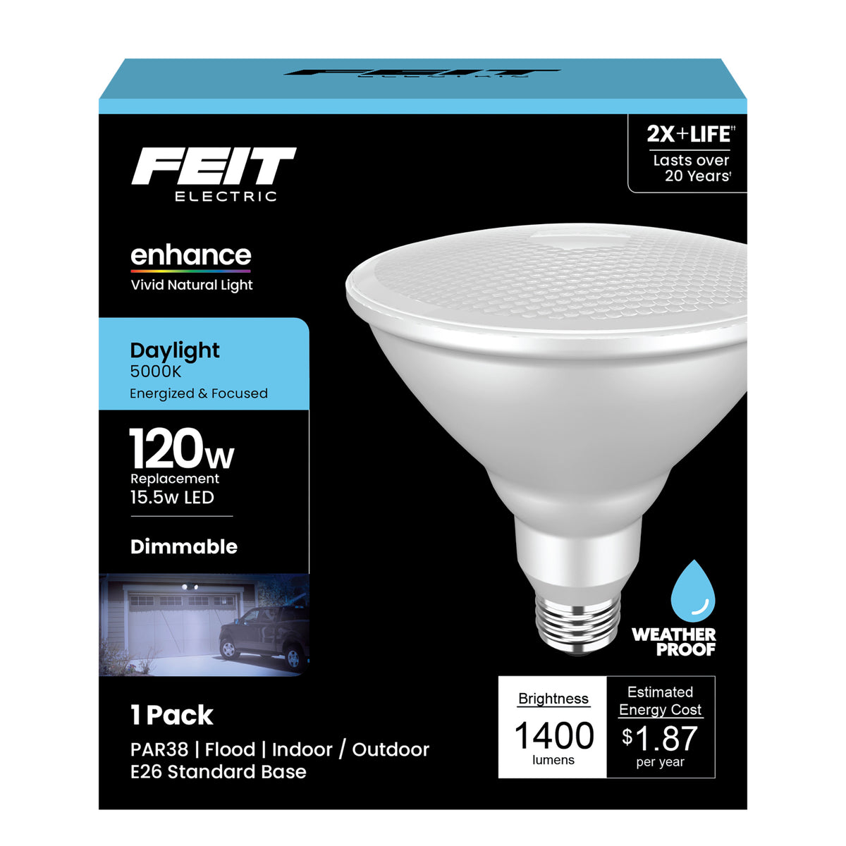 15.5W (120W Replacement) Daylight (5000K) E26 Base PAR38 Dimmable Enhance Reflector LED