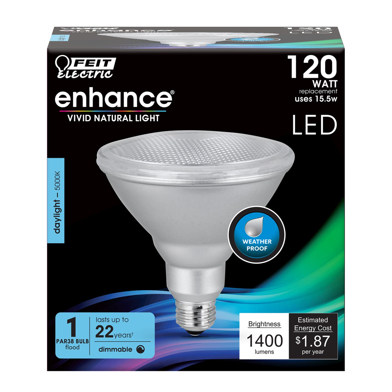 15.5W (120W Replacement) Daylight (5000K) E26 Base PAR38 Dimmable Enhance Reflector LED