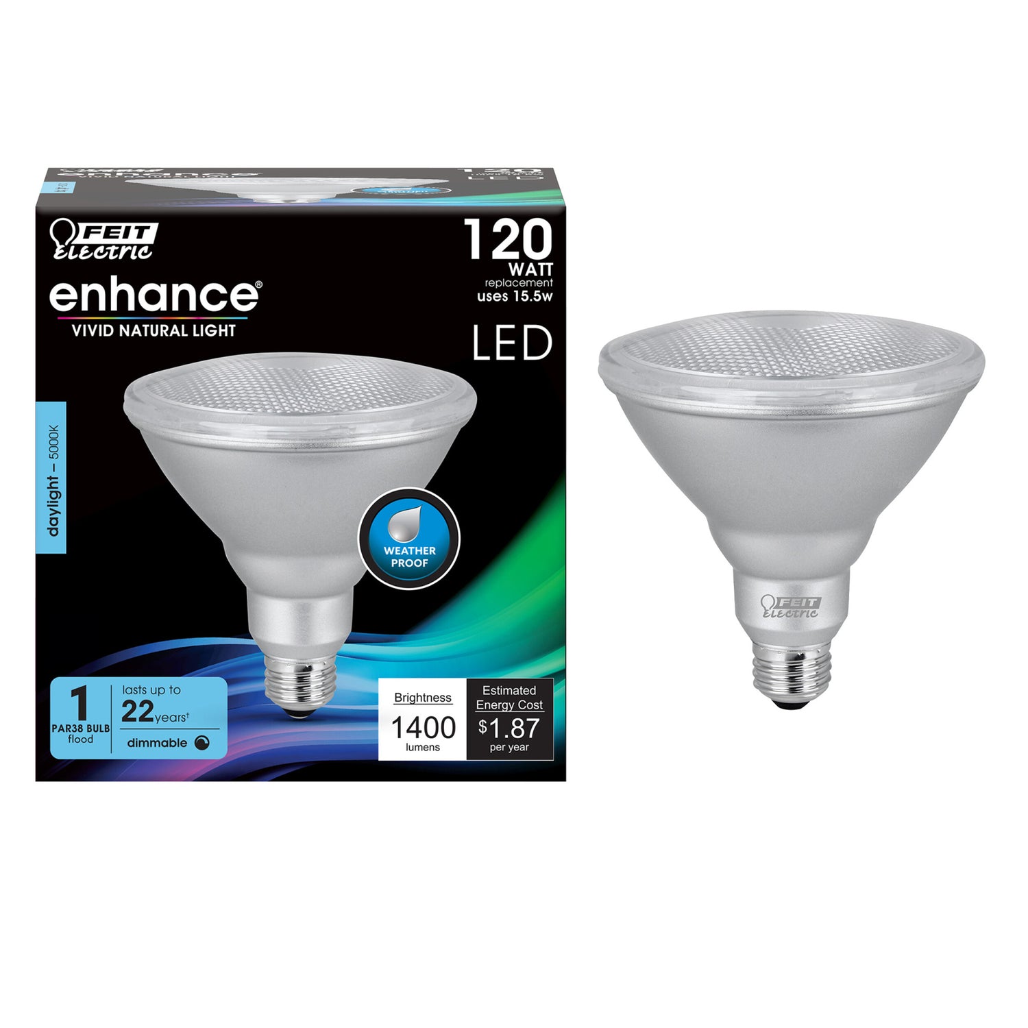 15.5W (120W Replacement) Daylight (5000K) E26 Base PAR38 Dimmable Enhance Reflector LED