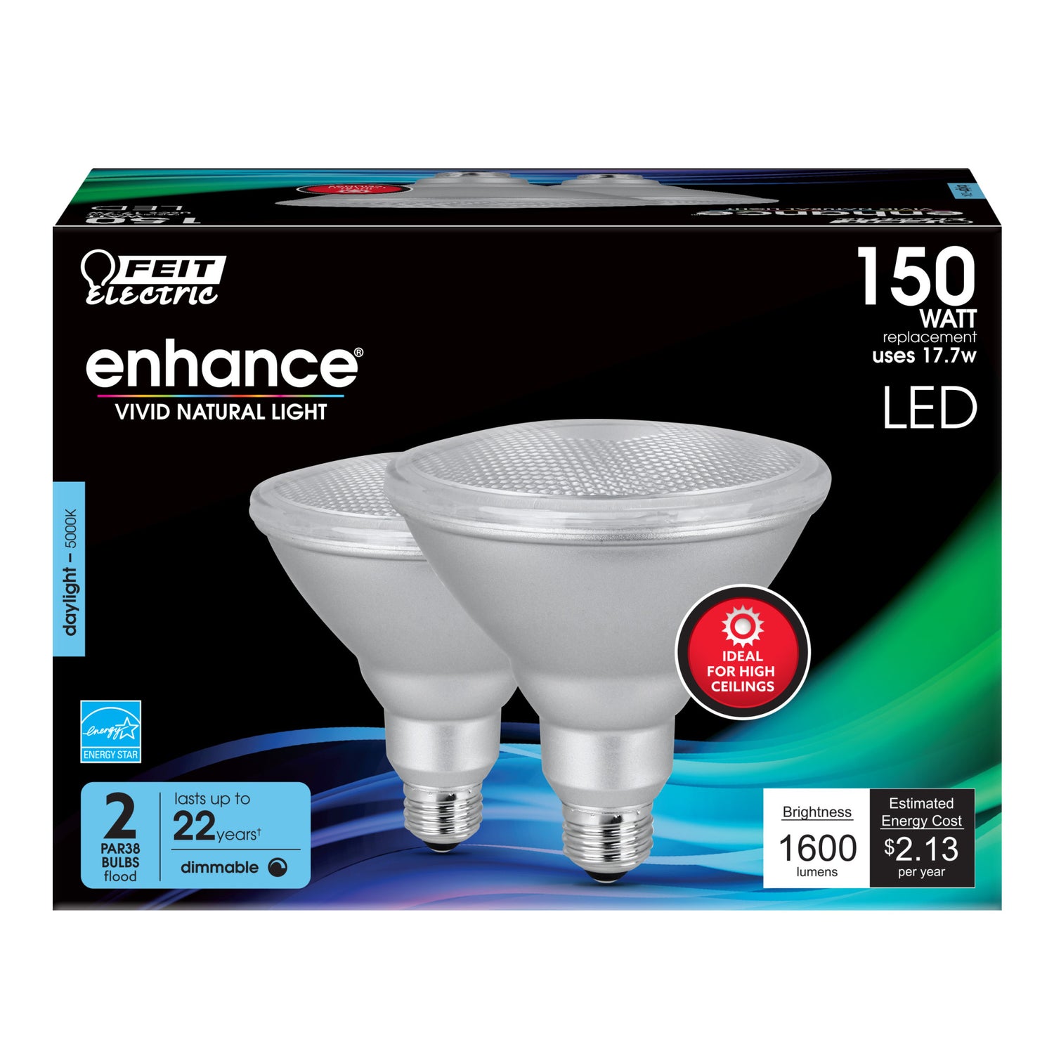 17.7W (150W Replacement) Daylight (5000K) PAR38 (E26 Base) Dimmable Reflector LED Bulbs (2-Pack)