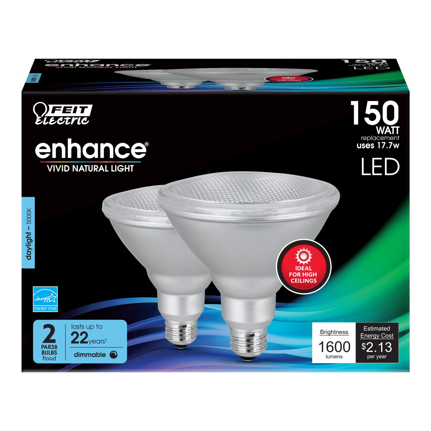 17.7W (150W Replacement) Daylight (5000K) PAR38 (E26 Base) Dimmable Reflector LED Bulbs (2-Pack)