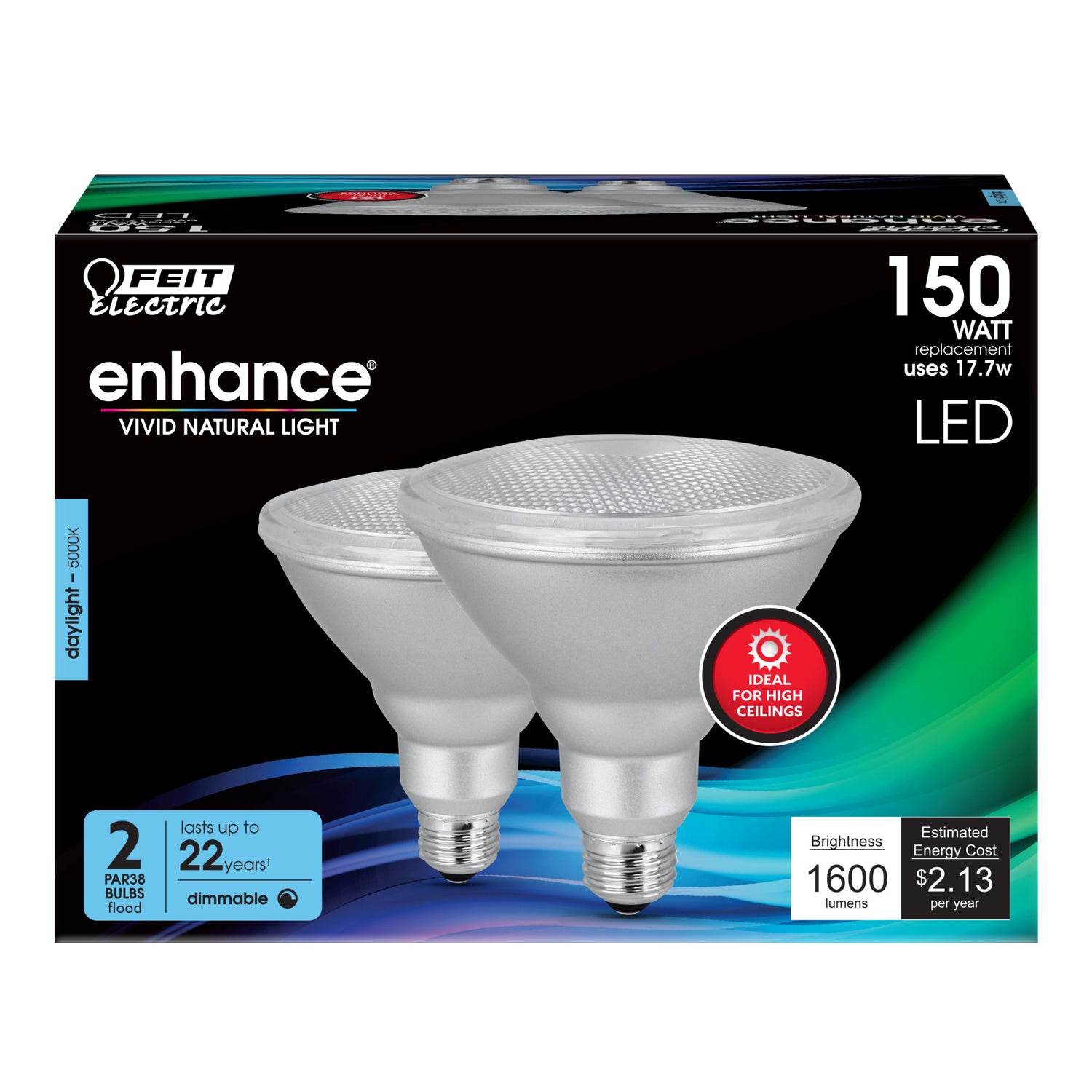 17.7W (150W Replacement) Daylight (5000K) PAR38 (E26 Base) Dimmable Reflector LED Bulbs (2-Pack)