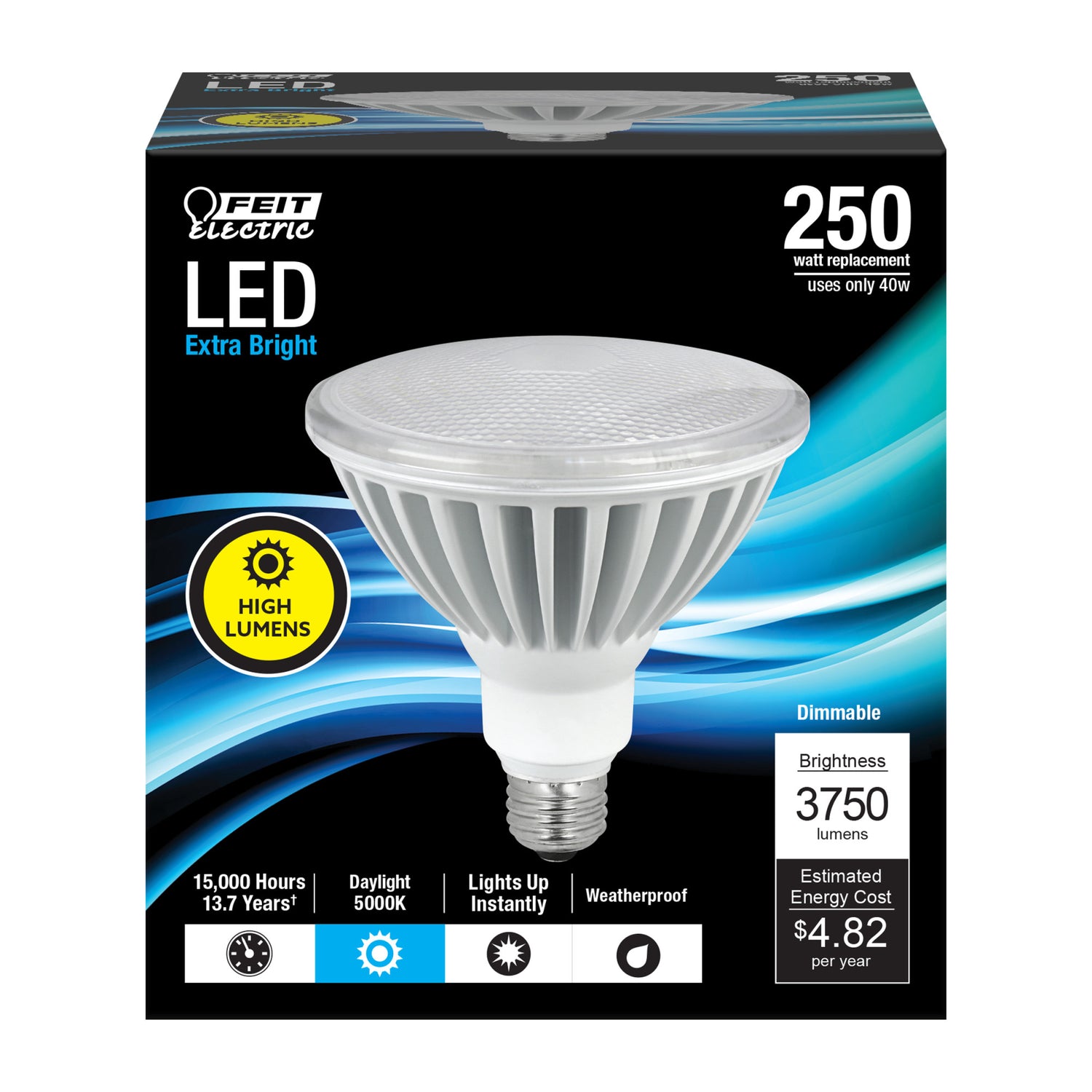 40W (250W Replacement) Daylight (5000K) E26 Base Dimmable PAR38 Reflector High Output LED