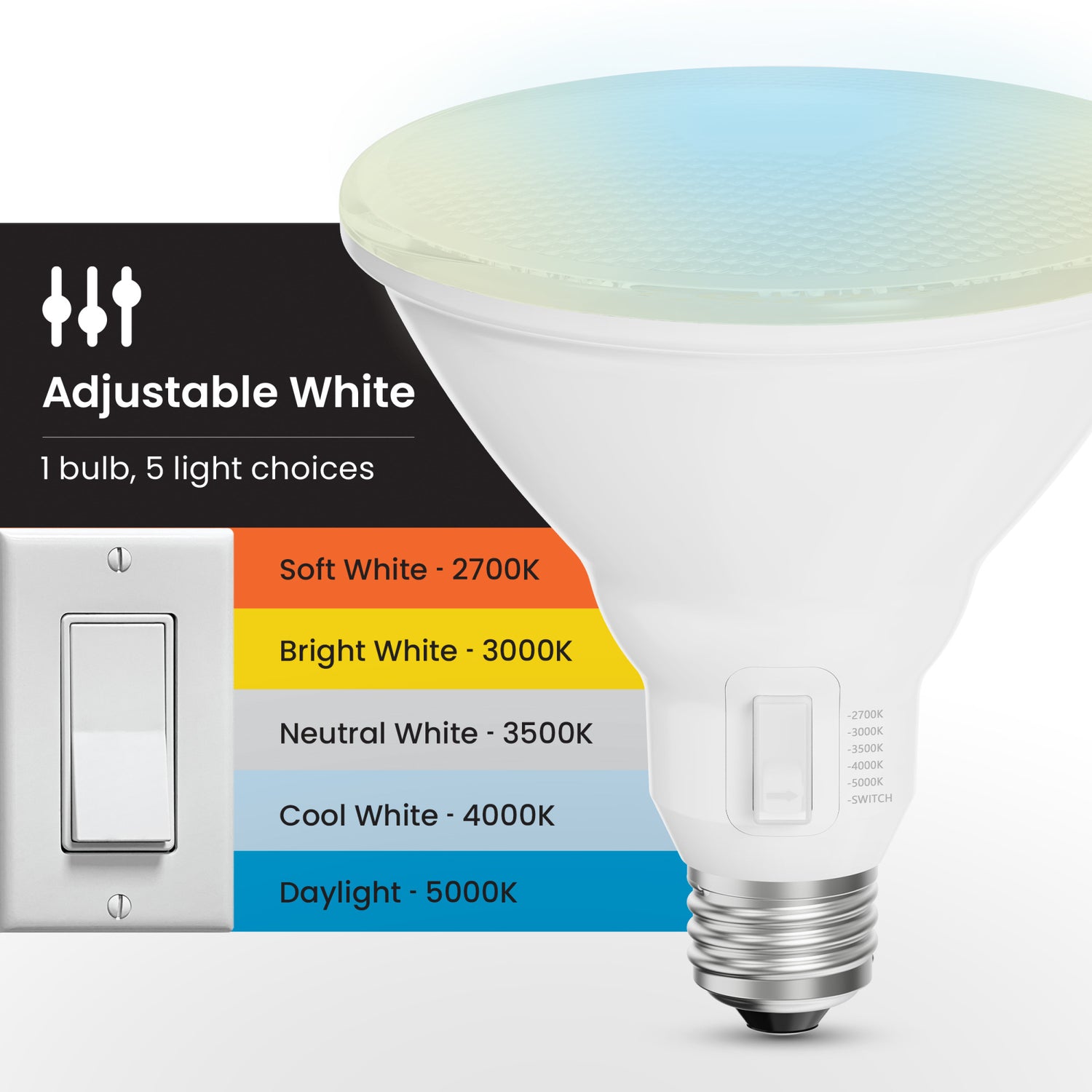 11.1W (90W Replacement) Adjustable White E26 Base PAR38 LED Bulb (2-Pack)