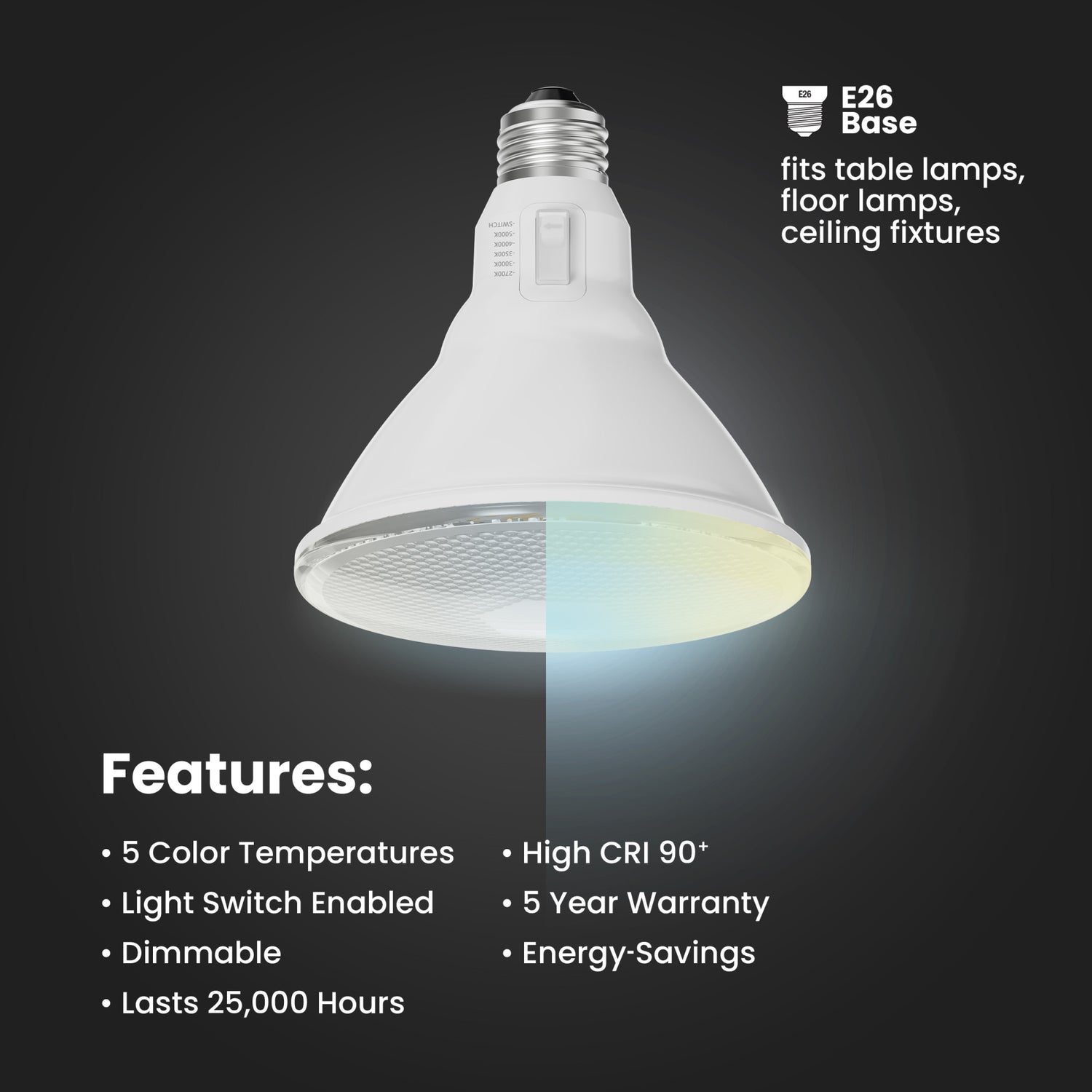 11.1W (90W Replacement) Adjustable White E26 Base PAR38 LED Bulb (2-Pack)