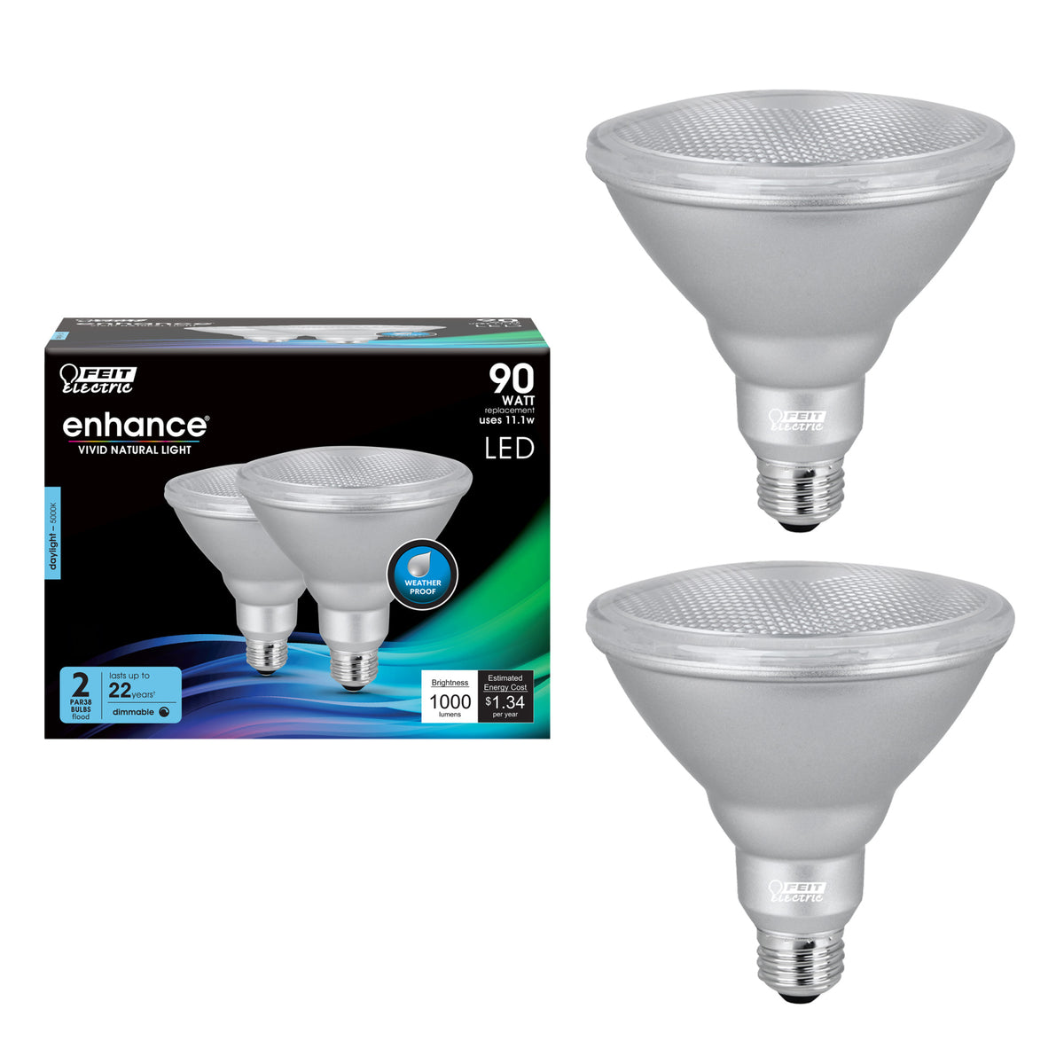 11.1W (90W Replacement) Daylight (5000K) E26 Base PAR38 Dimmable Enhance Reflector LED (2-Pack)