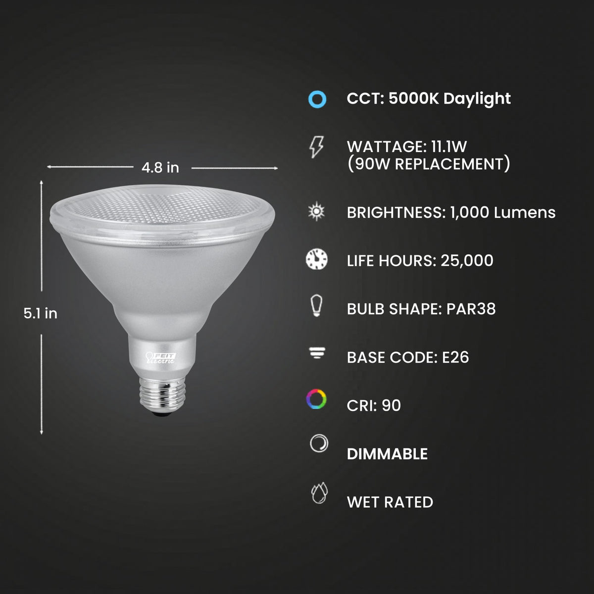 90W Replacement PAR38 Dimmable Daylight Enhance Reflector LED
