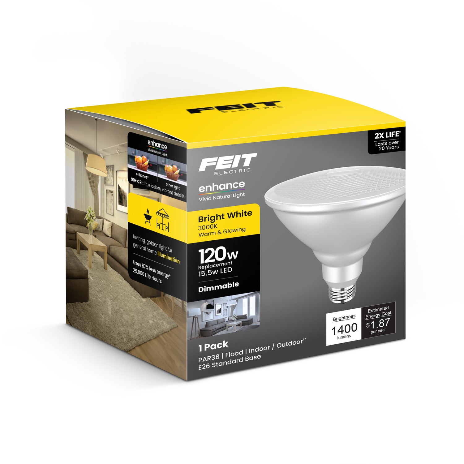15.5W (120W Replacement) Bright White (3000K) PAR38 Dimmable Enhance Reflector LED