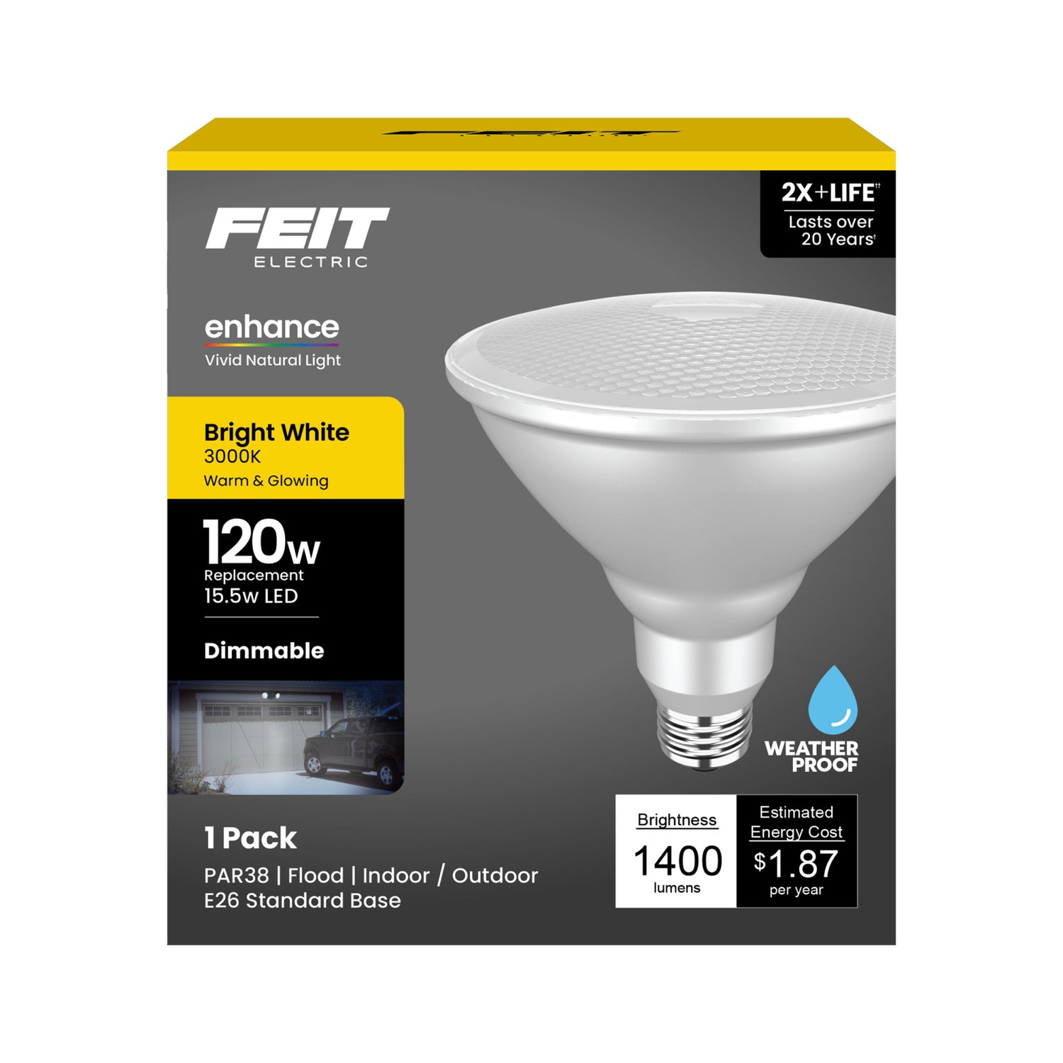 15.5W (120W Replacement) Bright White (3000K) PAR38 Dimmable Enhance Reflector LED