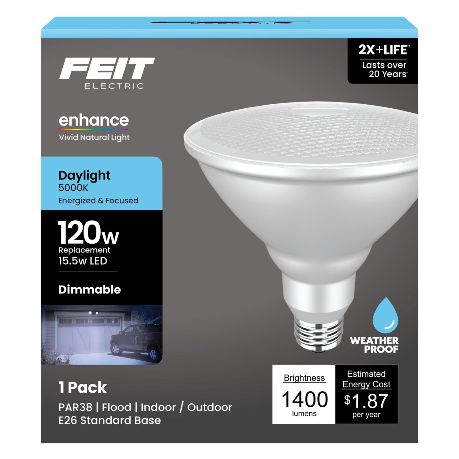 15.5W (120W Replacement) Daylight (5000K) E26 Base PAR38 Dimmable Enhance Reflector LED