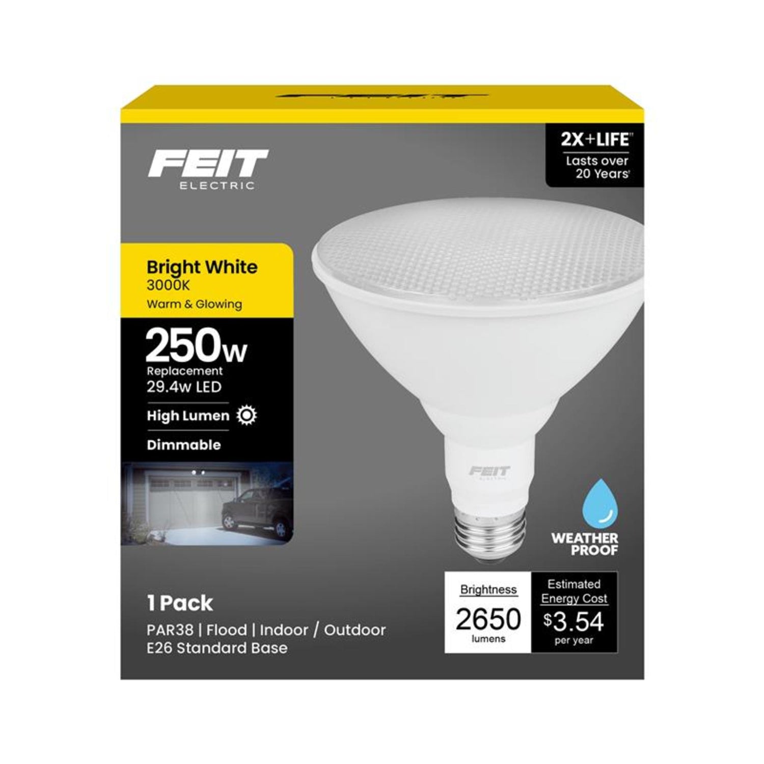 29.4W (250W Replacement) Bright White (3000K) E26 Base Dimmable PAR38 High Output LED
