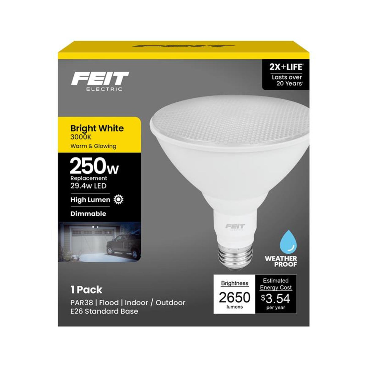 29.4W (250W Replacement) Bright White (3000K) E26 Base Dimmable PAR38 High Output LED