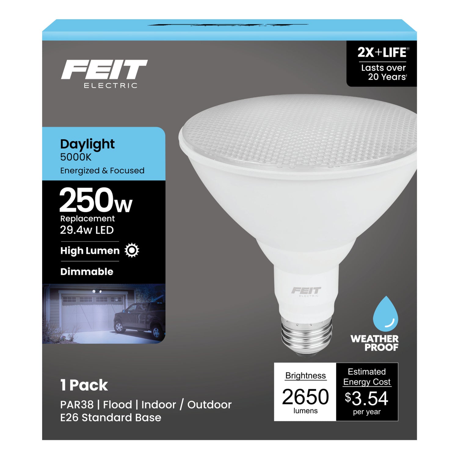 29.4W (250W Replacement) Daylight (5000K) E26 Base Dimmable PAR38 High Output LED