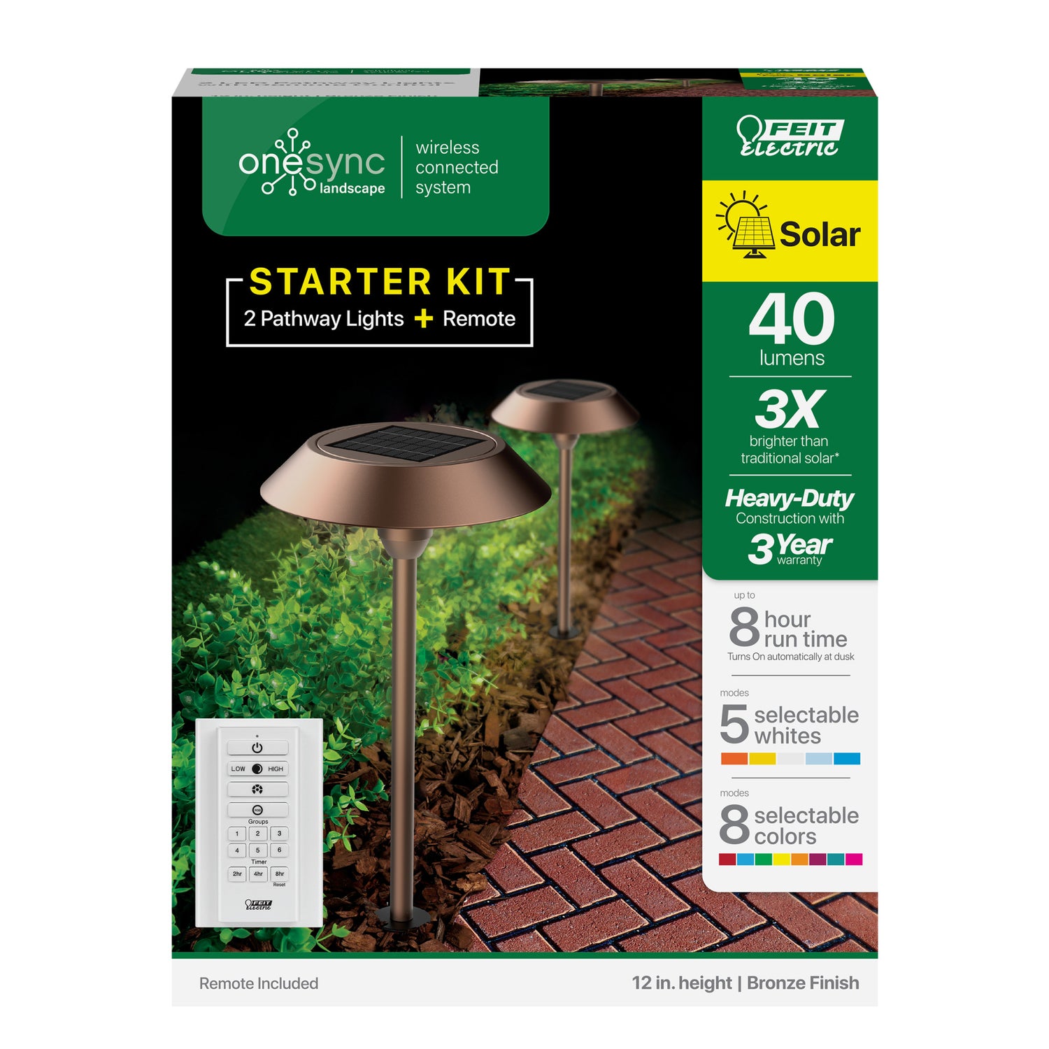 12 in. OneSync Landscape Bronze Solar Pathway Light Starter Kit