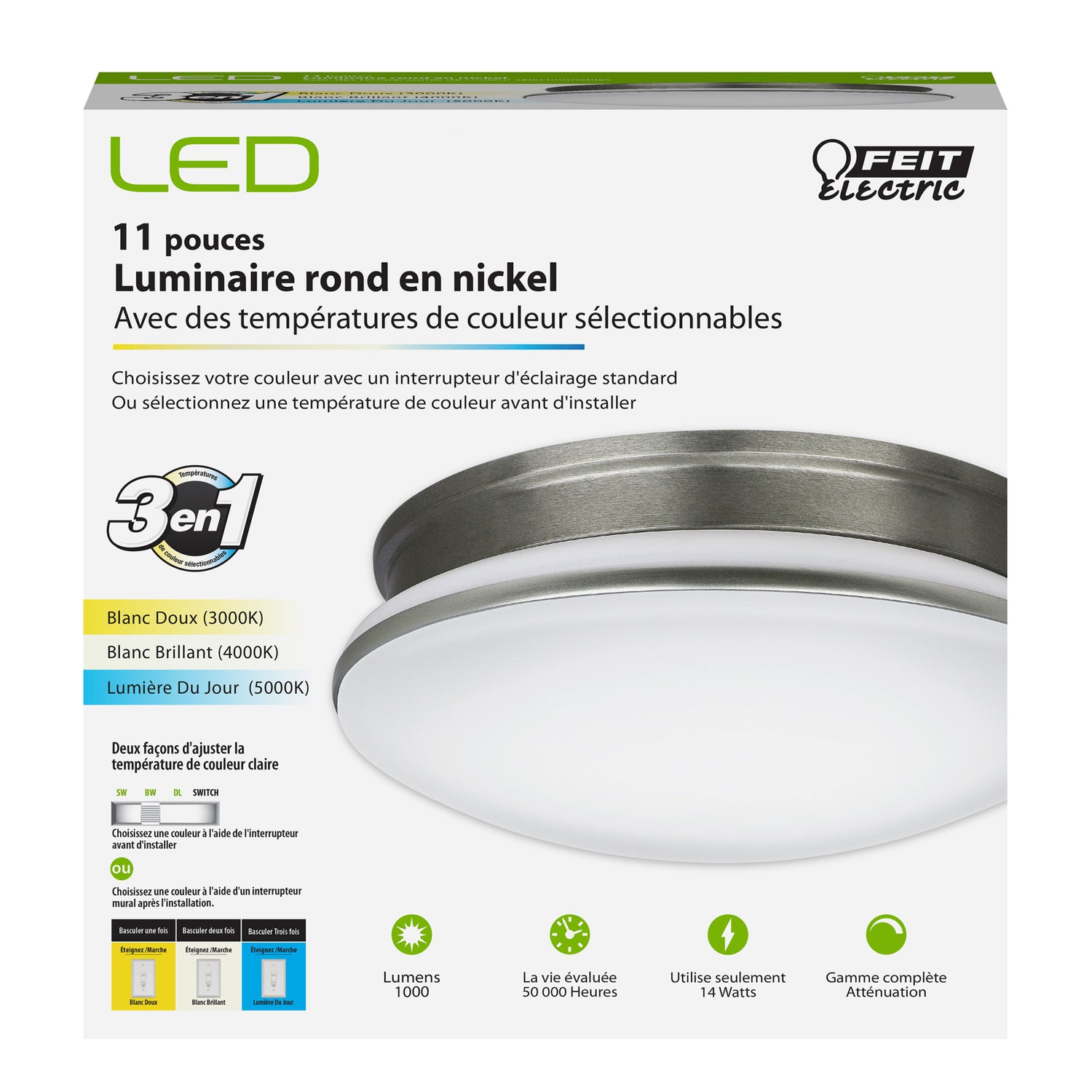 11 in. Round 3-in-1 Selectable Color Puff LED Ceiling Fixture
