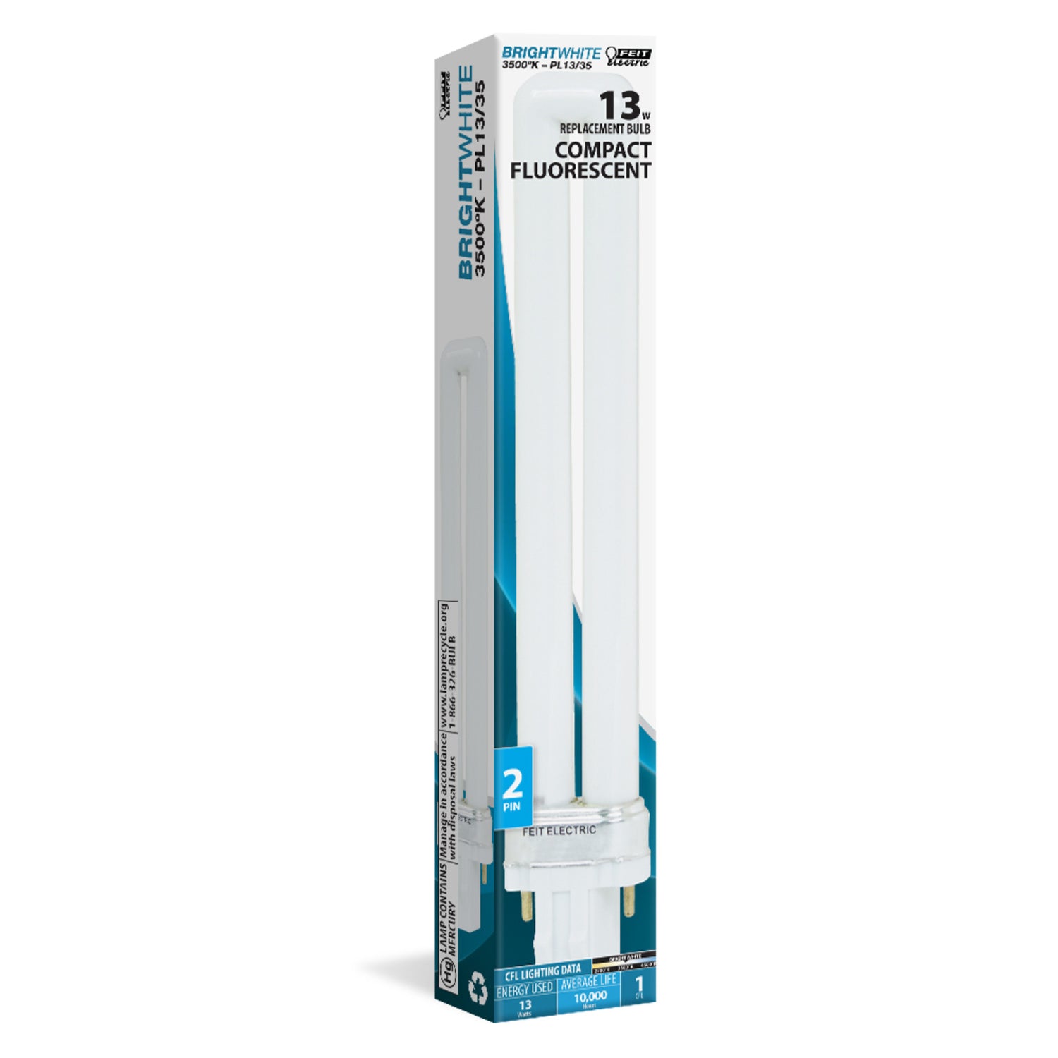 13W Bright White (3500K) GX23 Base Fluorescent PL Bulb