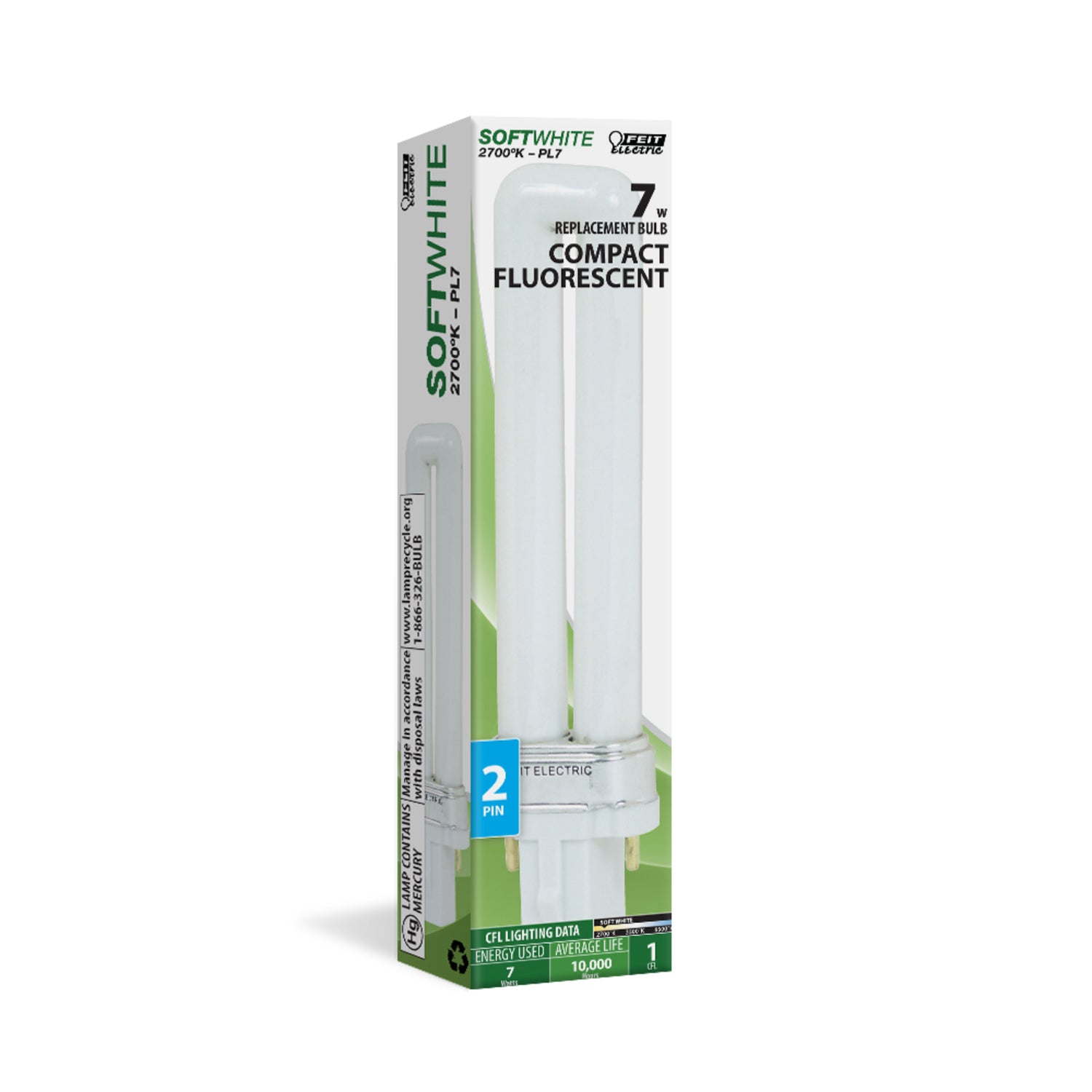 7W Soft White (2700K) G23 Base Compact Fluorescent PL Bulb