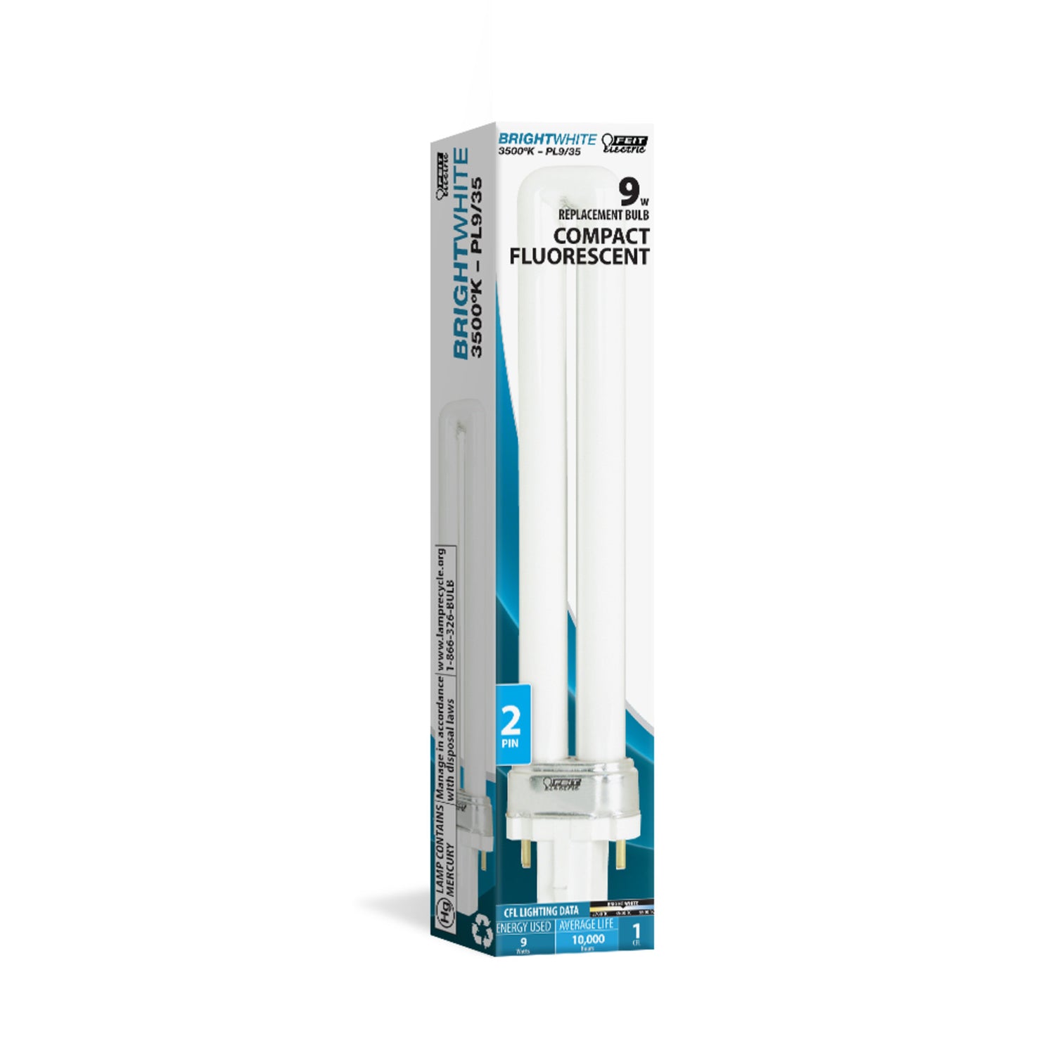 9W Bright White (3500K) PL G23 Base Compact Fluorescent Light Bulb